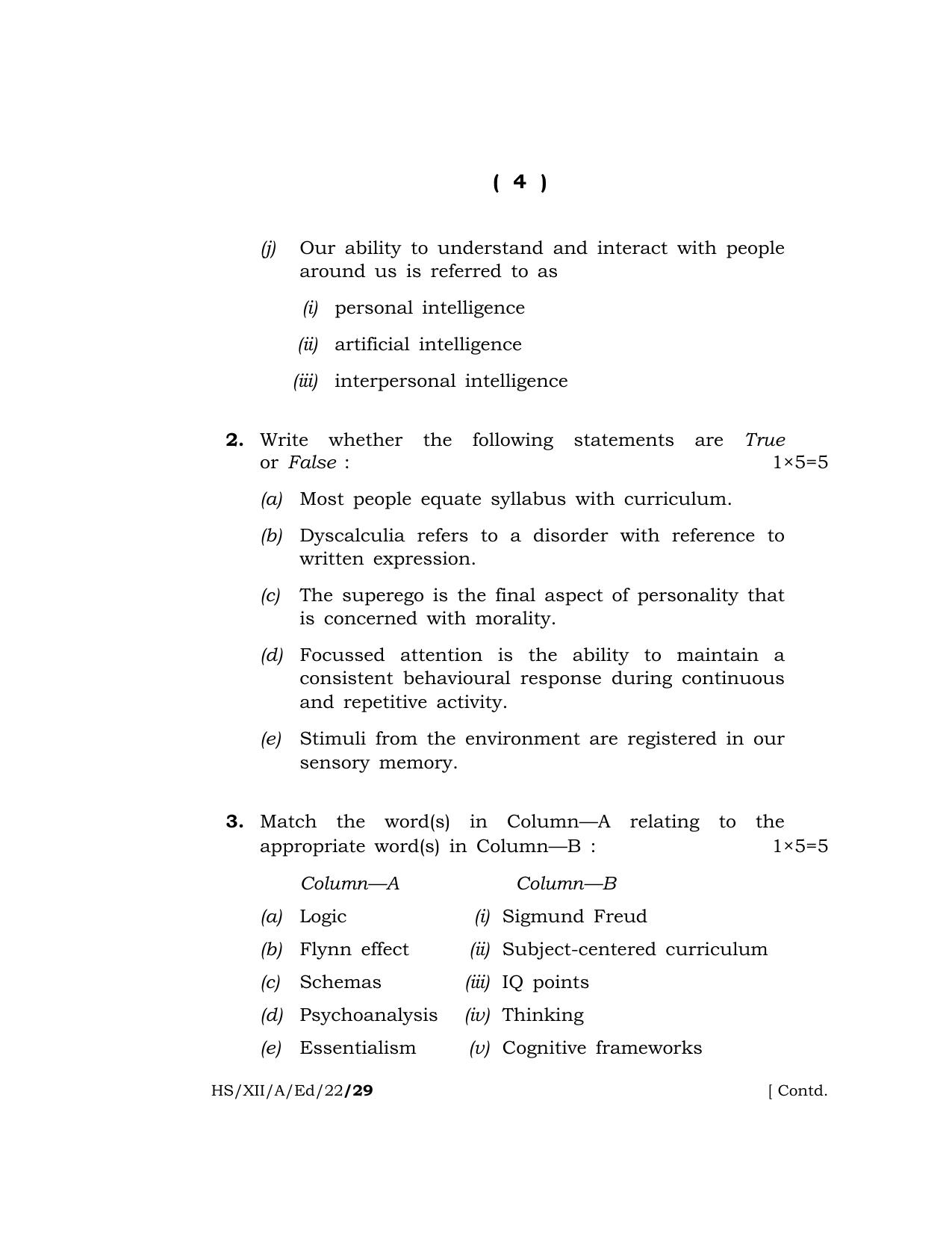 Meghalaya Board (MBOSE) Class 12 EDUCATION  (HS_XII_A_Ed_22) 2022 Question Paper - Page 4
