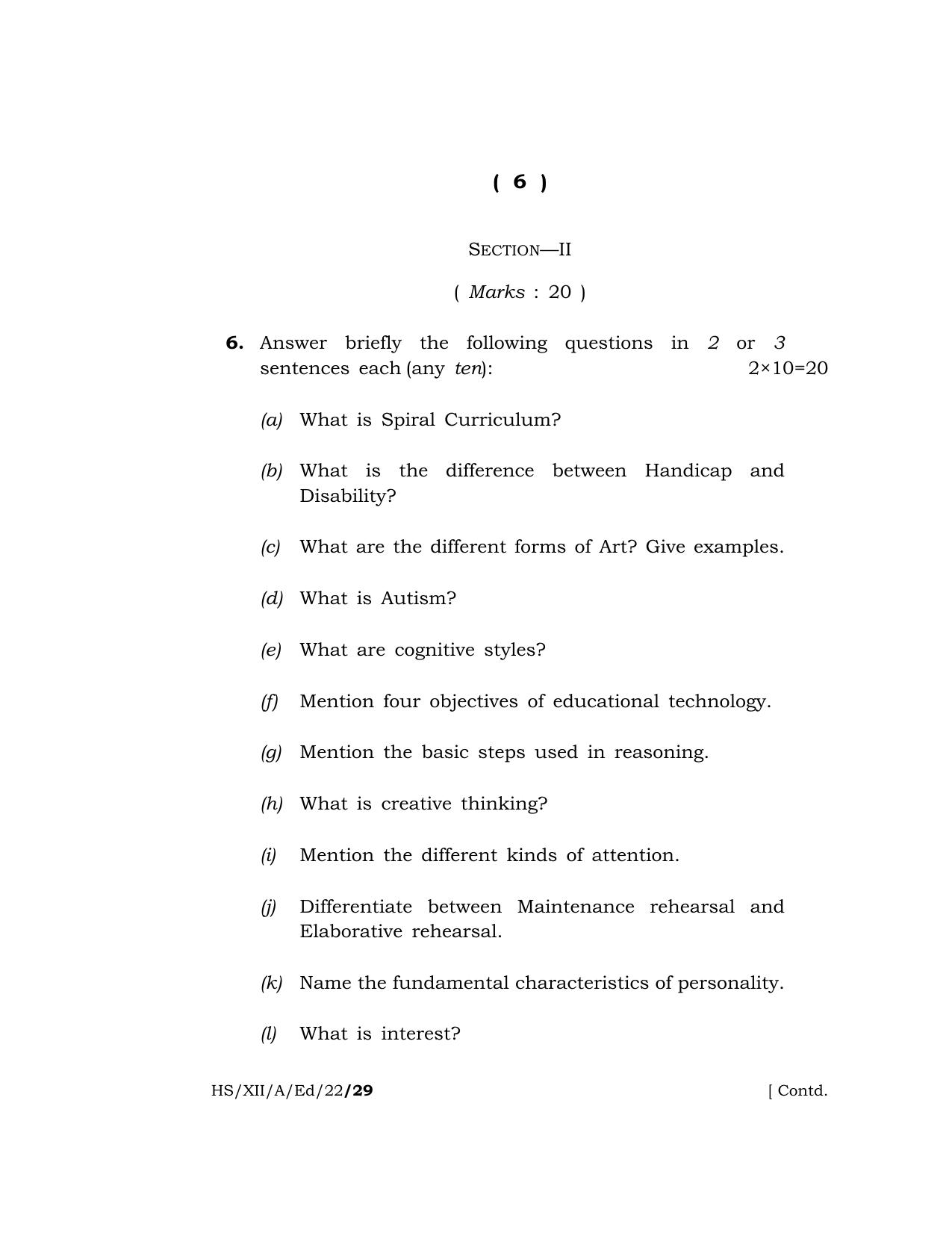 Meghalaya Board (MBOSE) Class 12 EDUCATION  (HS_XII_A_Ed_22) 2022 Question Paper - Page 6
