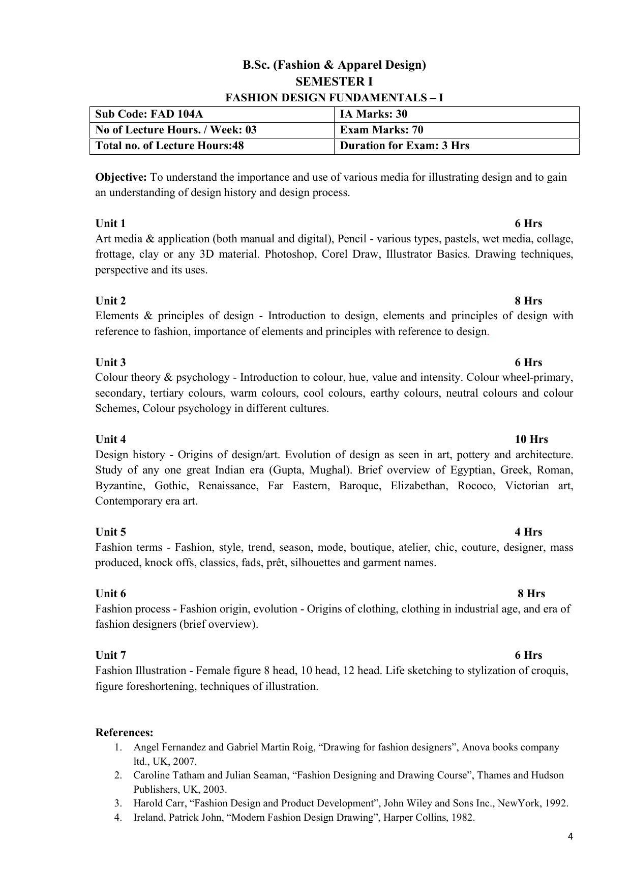 AIFD B.Sc FAD (BNU) Syllabus - Page 4