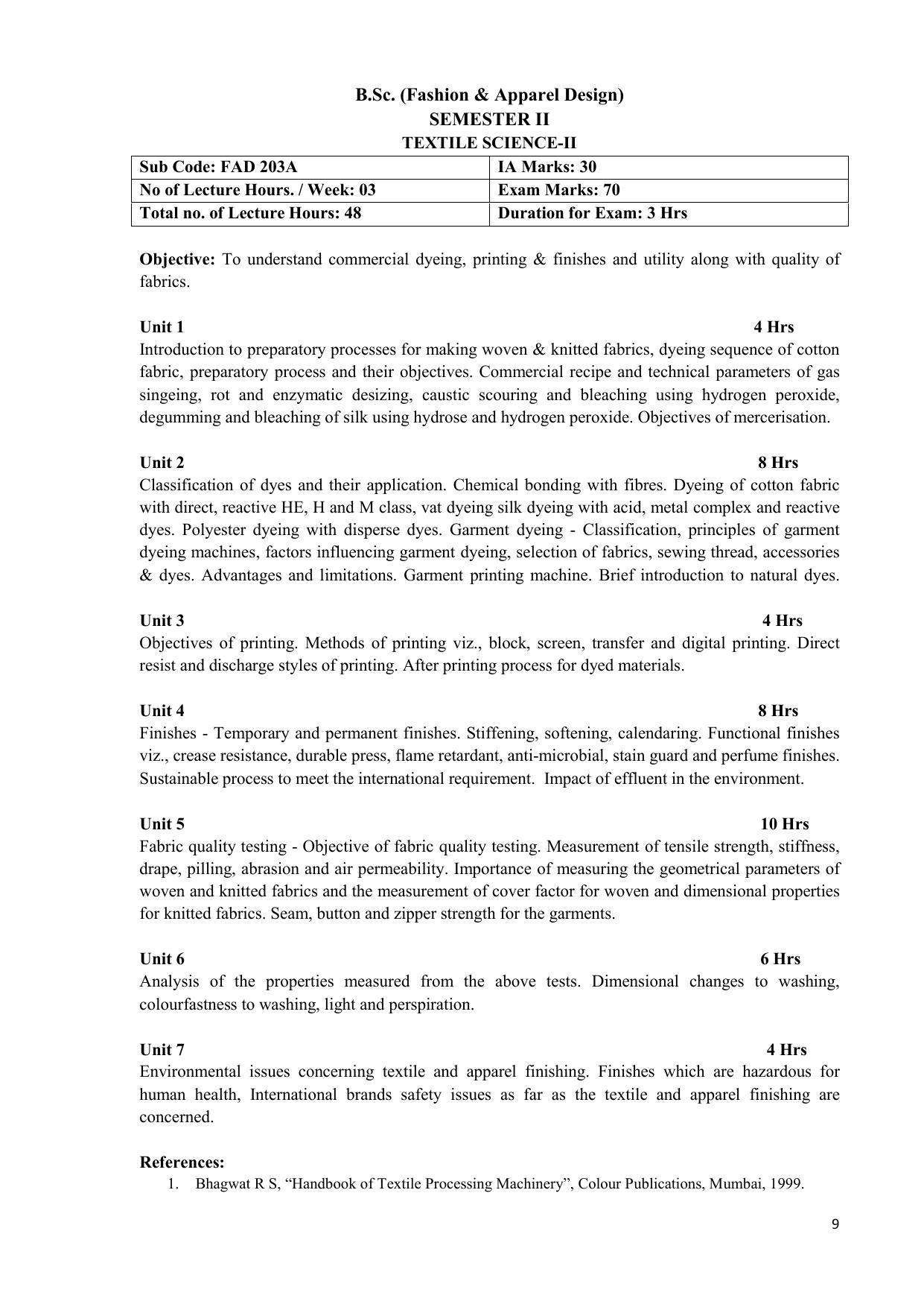 AIFD B.Sc FAD (BNU) Syllabus - Page 9