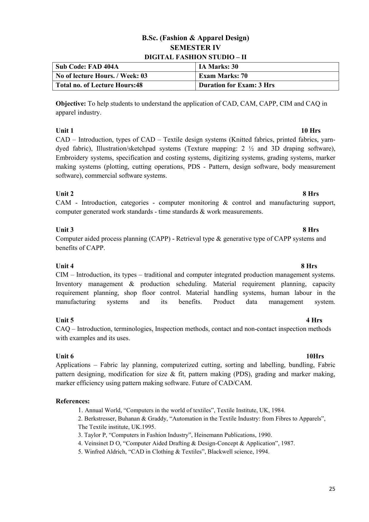 AIFD B.Sc FAD (BNU) Syllabus - Page 25