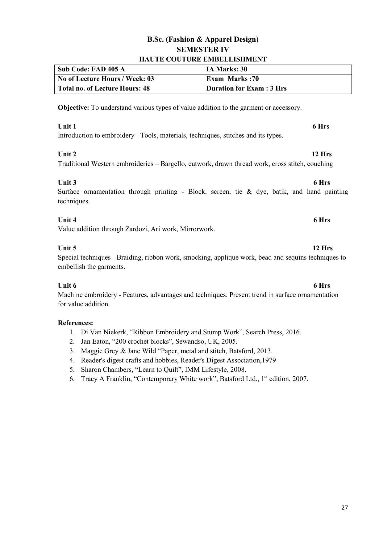 AIFD B.Sc FAD (BNU) Syllabus - Page 27