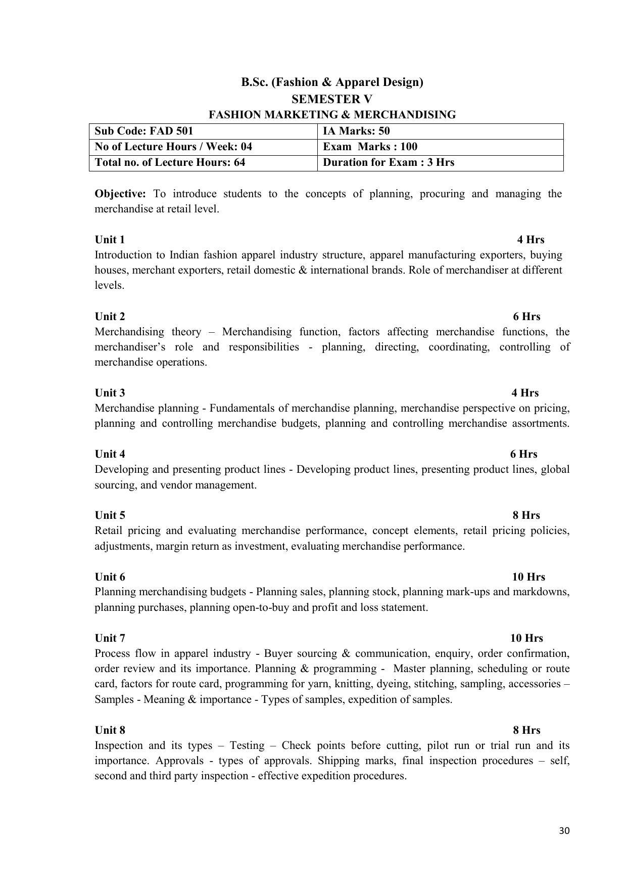 AIFD B.Sc FAD (BNU) Syllabus - Page 30