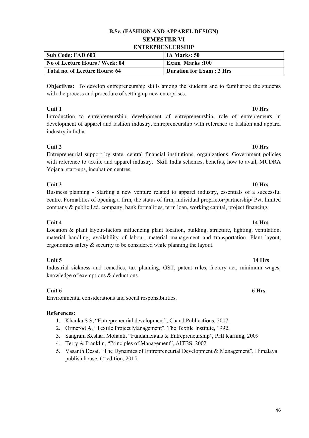 AIFD B.Sc FAD (BNU) Syllabus - Page 46