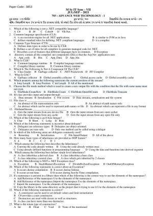 Hemchand North Gujarat University Sample Paper July-Sept 2021: M Sc IT Sem – VII   703 : Advance Web Technology - 1