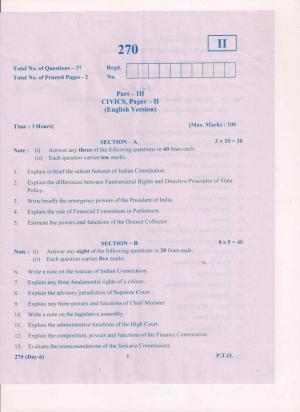 AP Inter 2nd Year Civics-II (EM) March-2019-General Question Paper