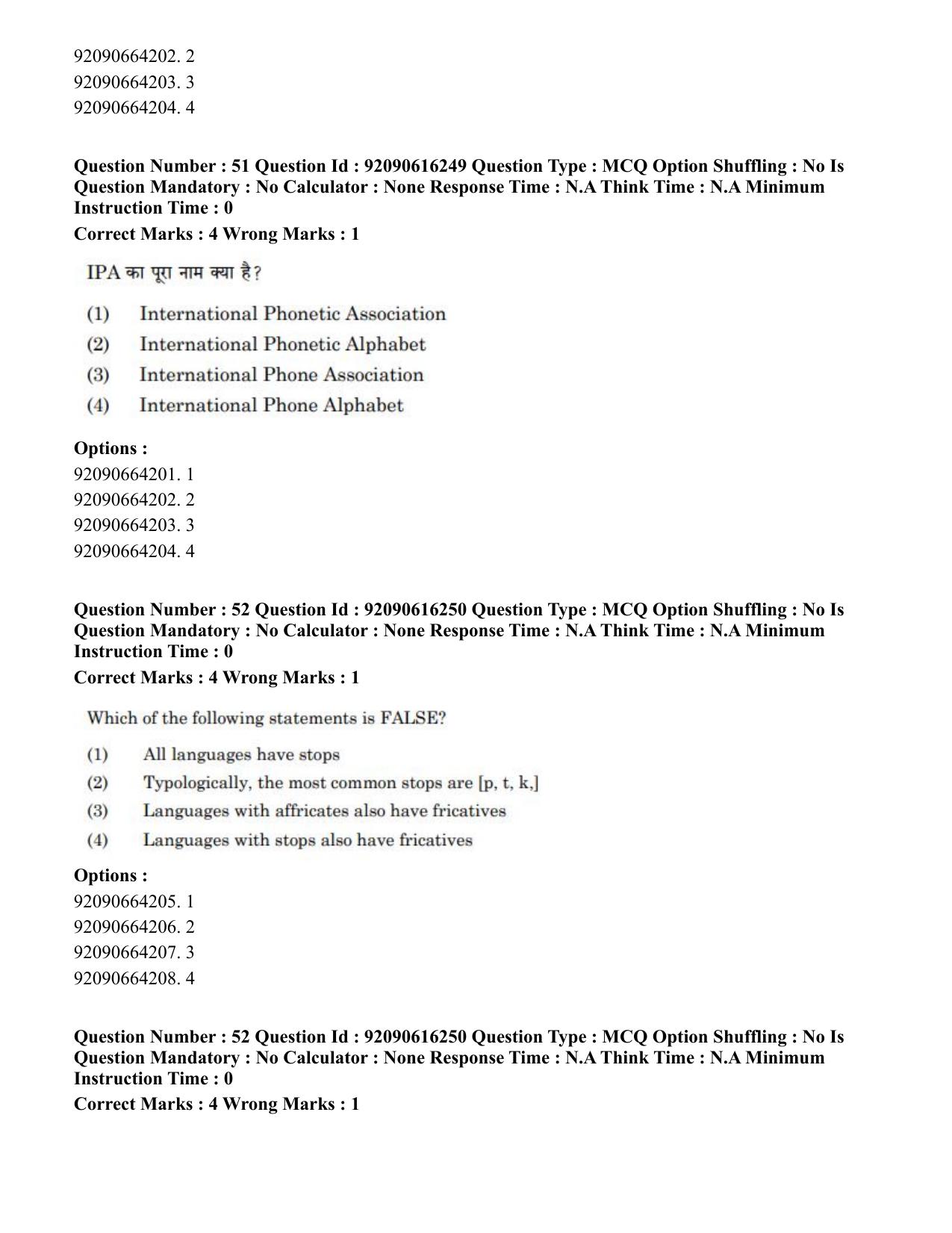 CUET PG 2023: LAQP04 – Linguistics(ENG)-shift 1 (14-06-2023) Question Paper - Page 50