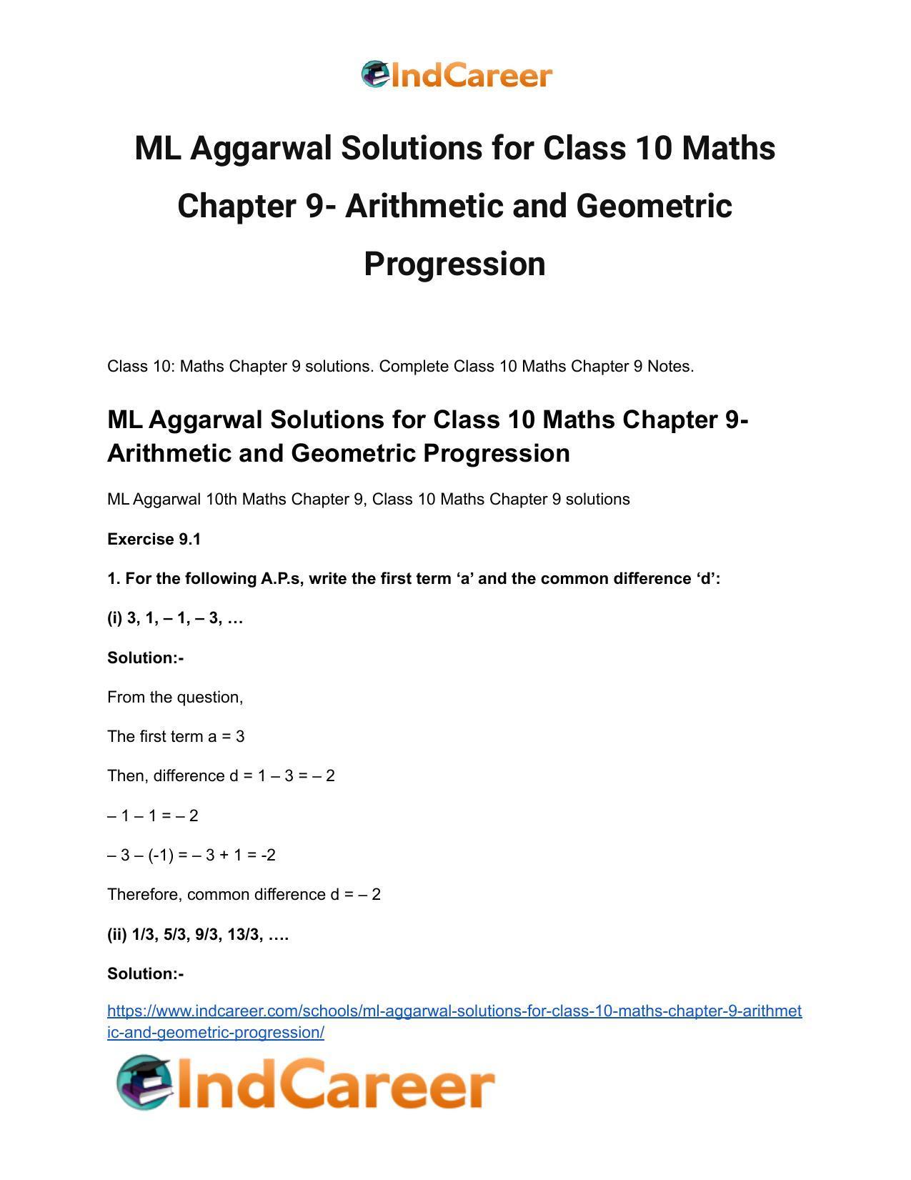 ML Aggarwal Solutions for Class 10 Maths Chapter 9- Arithmetic and Geometric Progression - Page 2