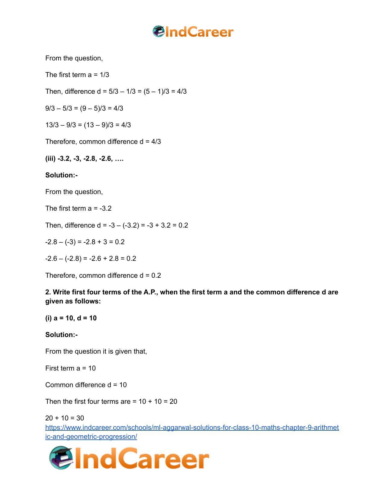 ML Aggarwal Solutions for Class 10 Maths Chapter 9- Arithmetic and Geometric Progression - Page 3
