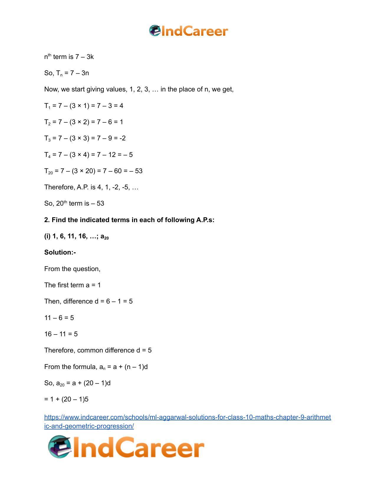 ML Aggarwal Solutions for Class 10 Maths Chapter 9- Arithmetic and Geometric Progression - Page 8