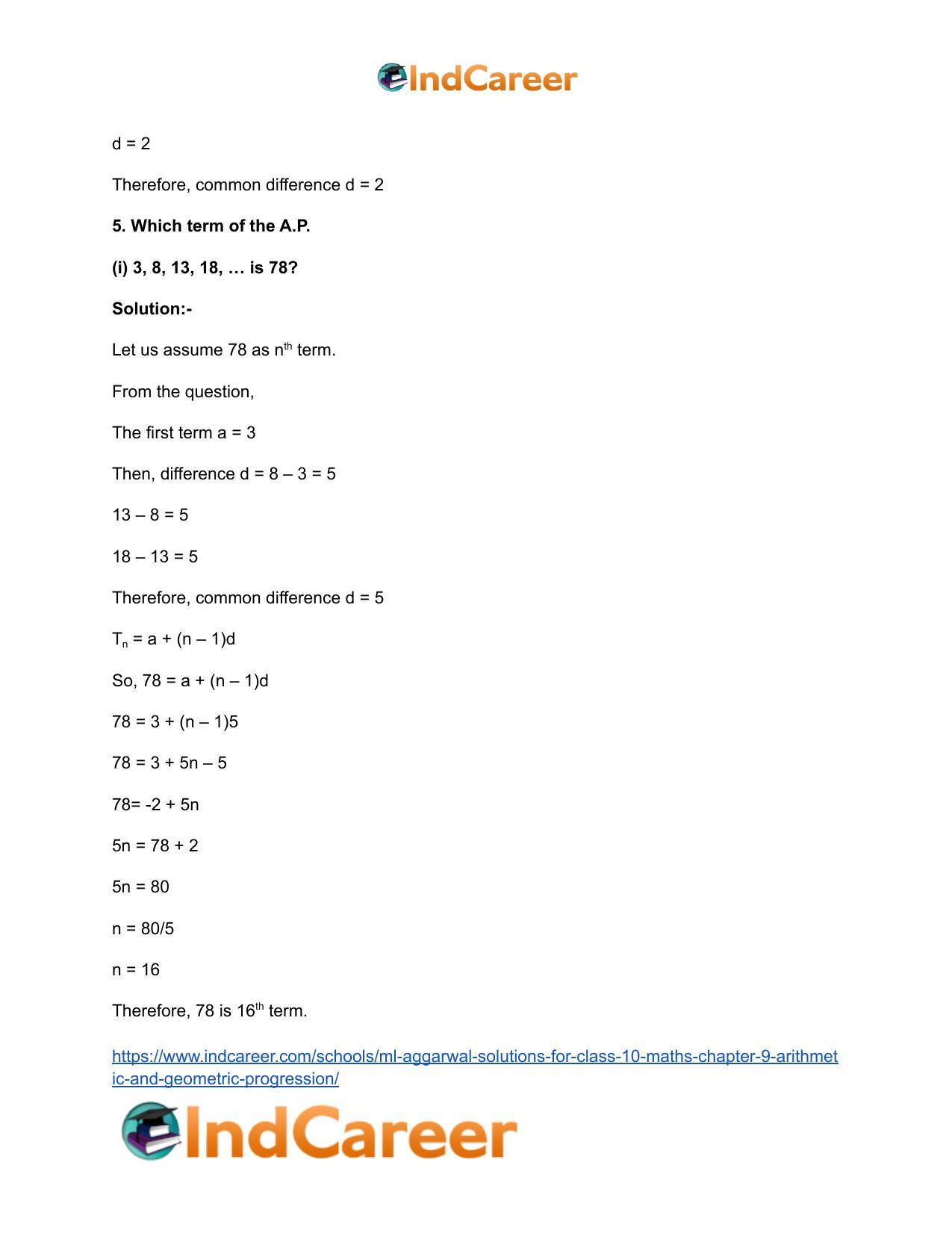ML Aggarwal Solutions for Class 10 Maths Chapter 9- Arithmetic and Geometric Progression - Page 12