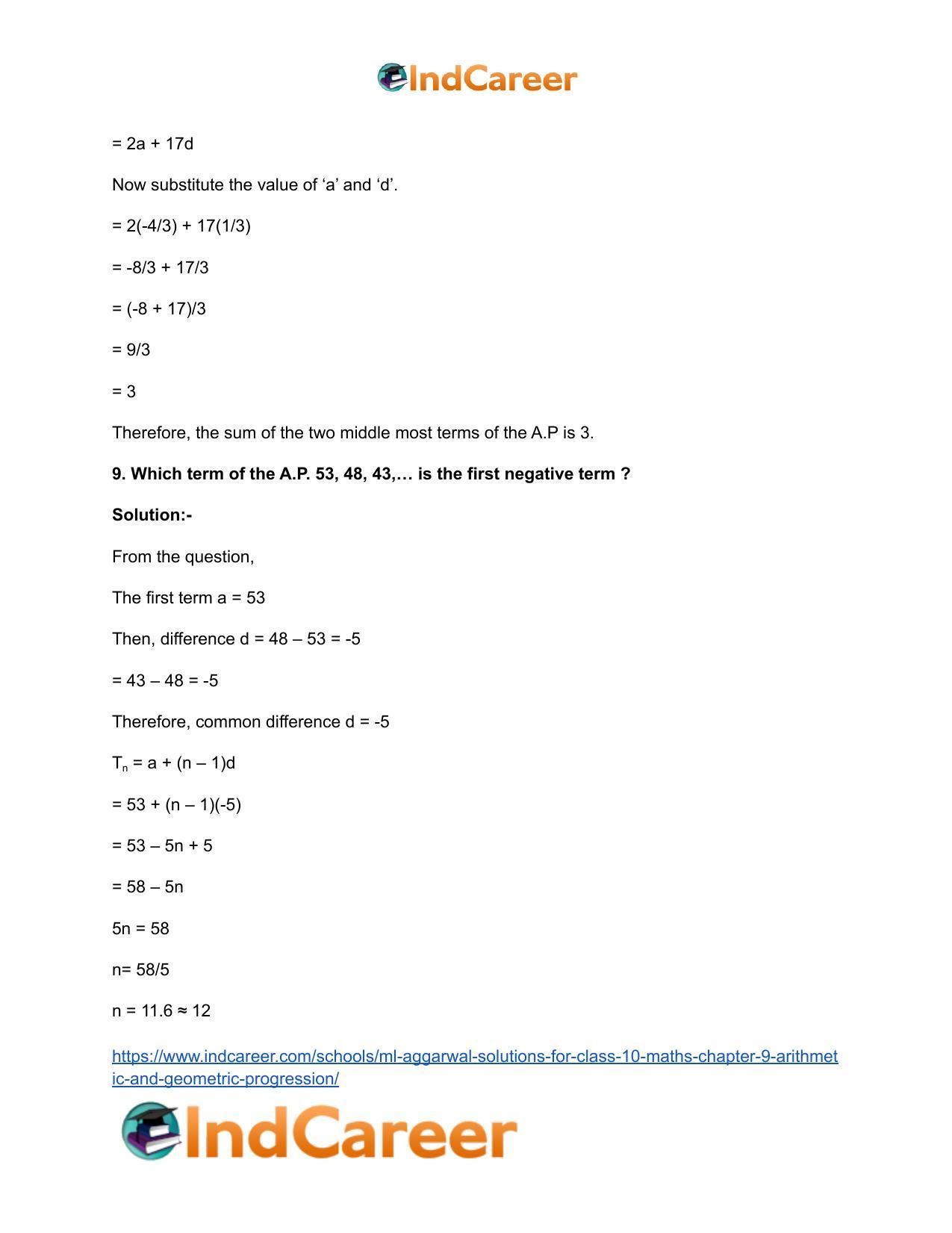 ML Aggarwal Solutions for Class 10 Maths Chapter 9- Arithmetic and Geometric Progression - Page 19