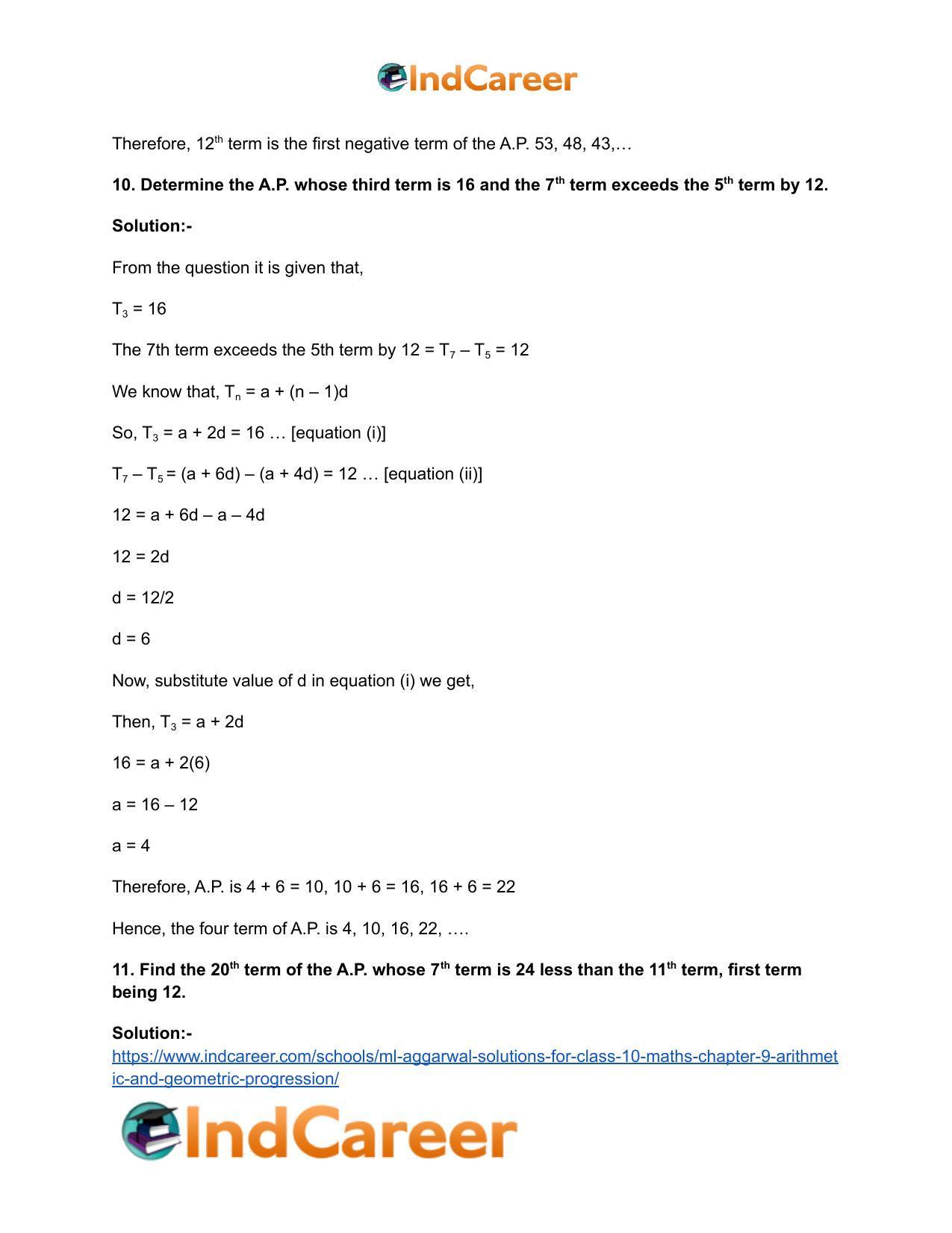 ML Aggarwal Solutions for Class 10 Maths Chapter 9- Arithmetic and Geometric Progression - Page 20