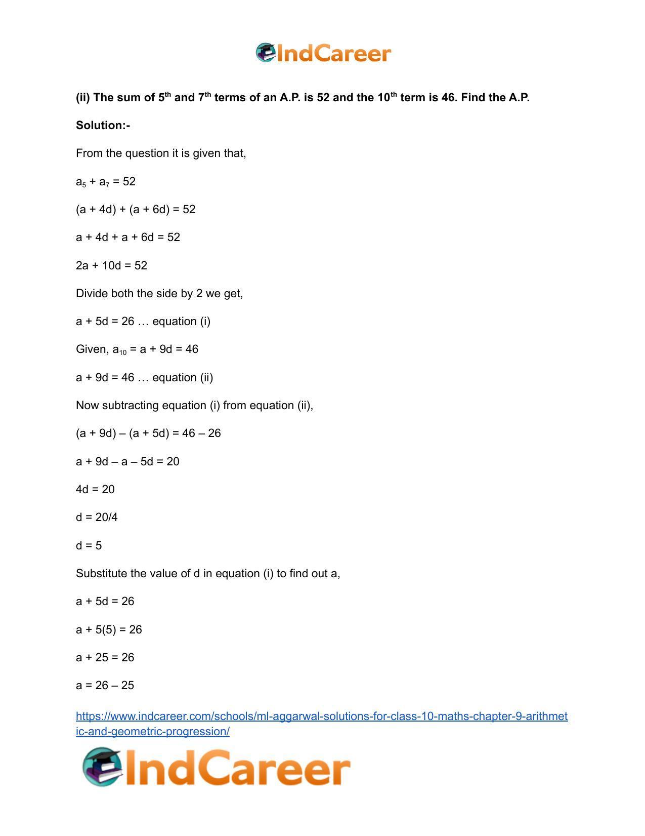 ML Aggarwal Solutions for Class 10 Maths Chapter 9- Arithmetic and Geometric Progression - Page 25