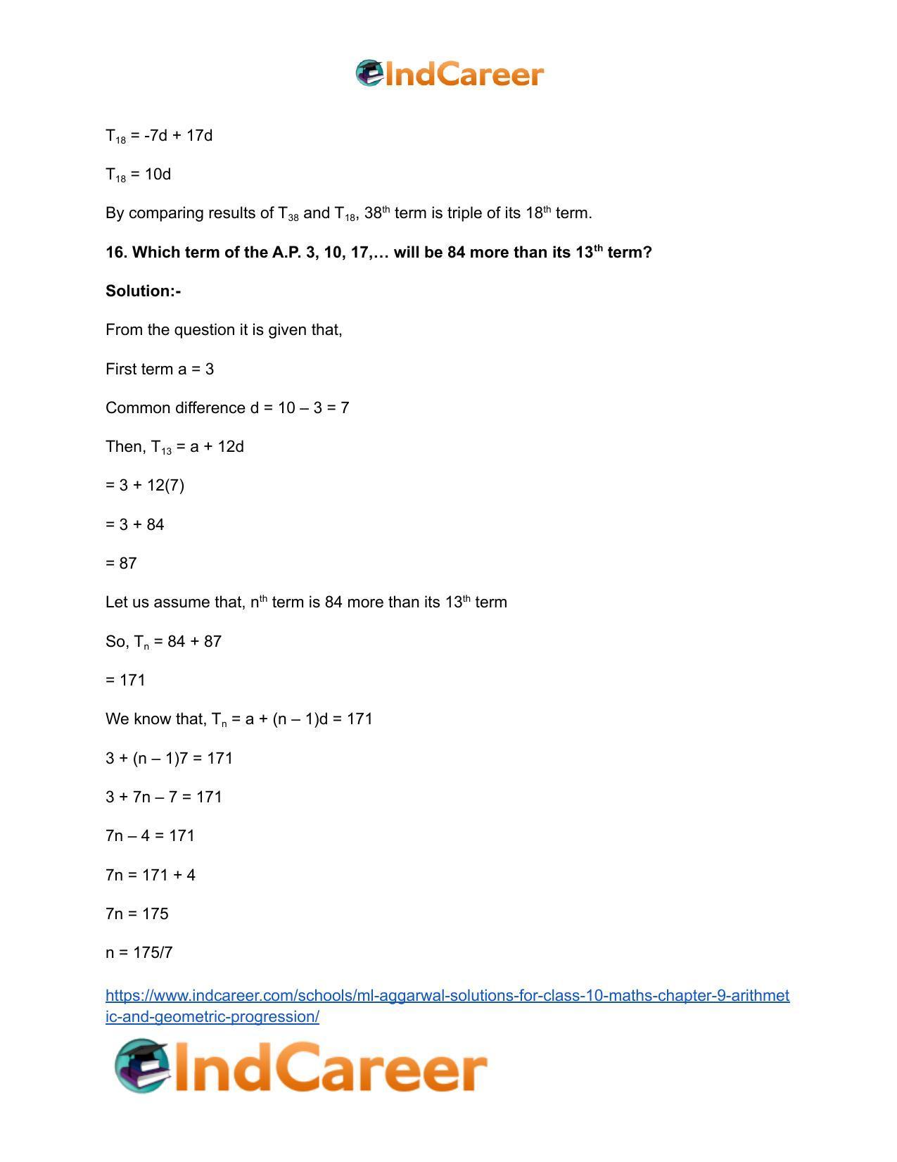 ML Aggarwal Solutions for Class 10 Maths Chapter 9- Arithmetic and Geometric Progression - Page 27