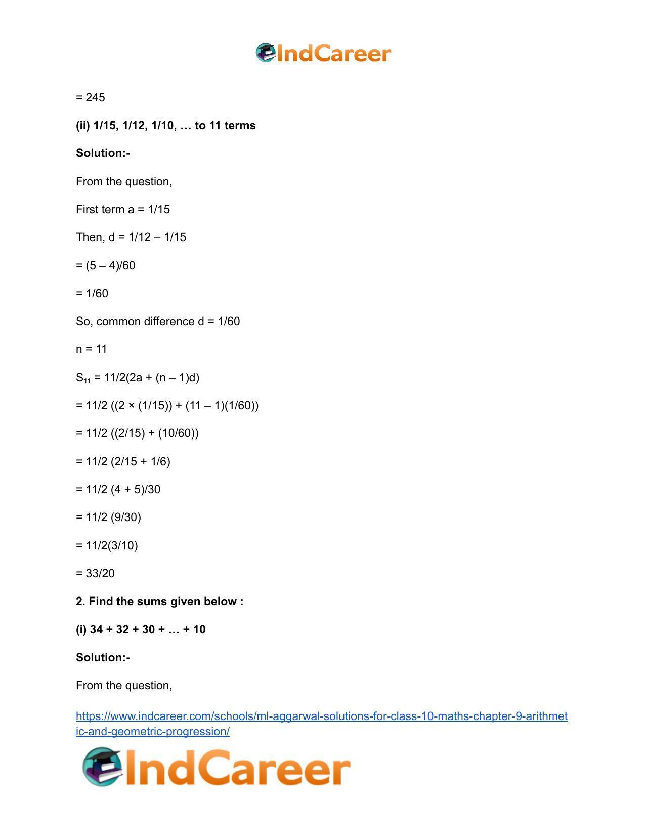 ML Aggarwal Solutions for Class 10 Maths Chapter 9- Arithmetic and Geometric Progression - Page 34