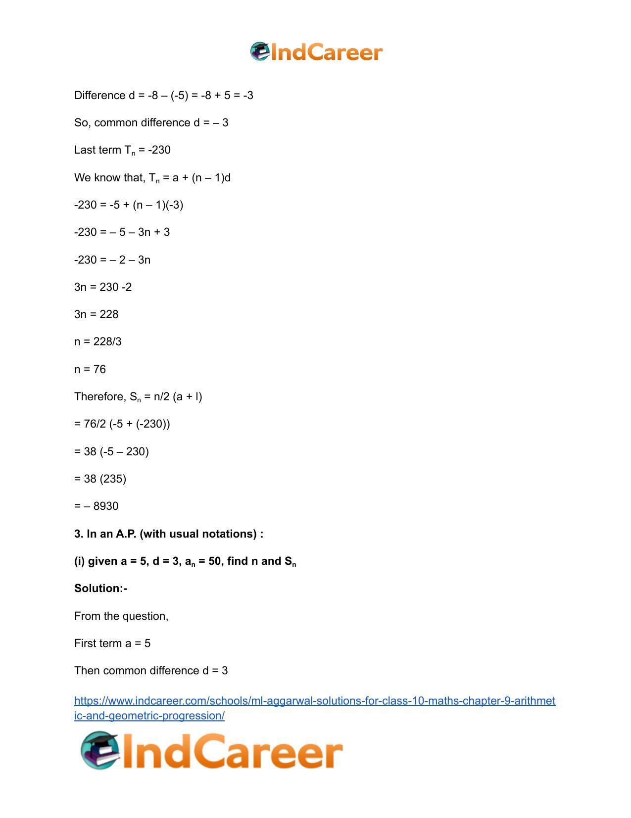 ML Aggarwal Solutions for Class 10 Maths Chapter 9- Arithmetic and Geometric Progression - Page 36