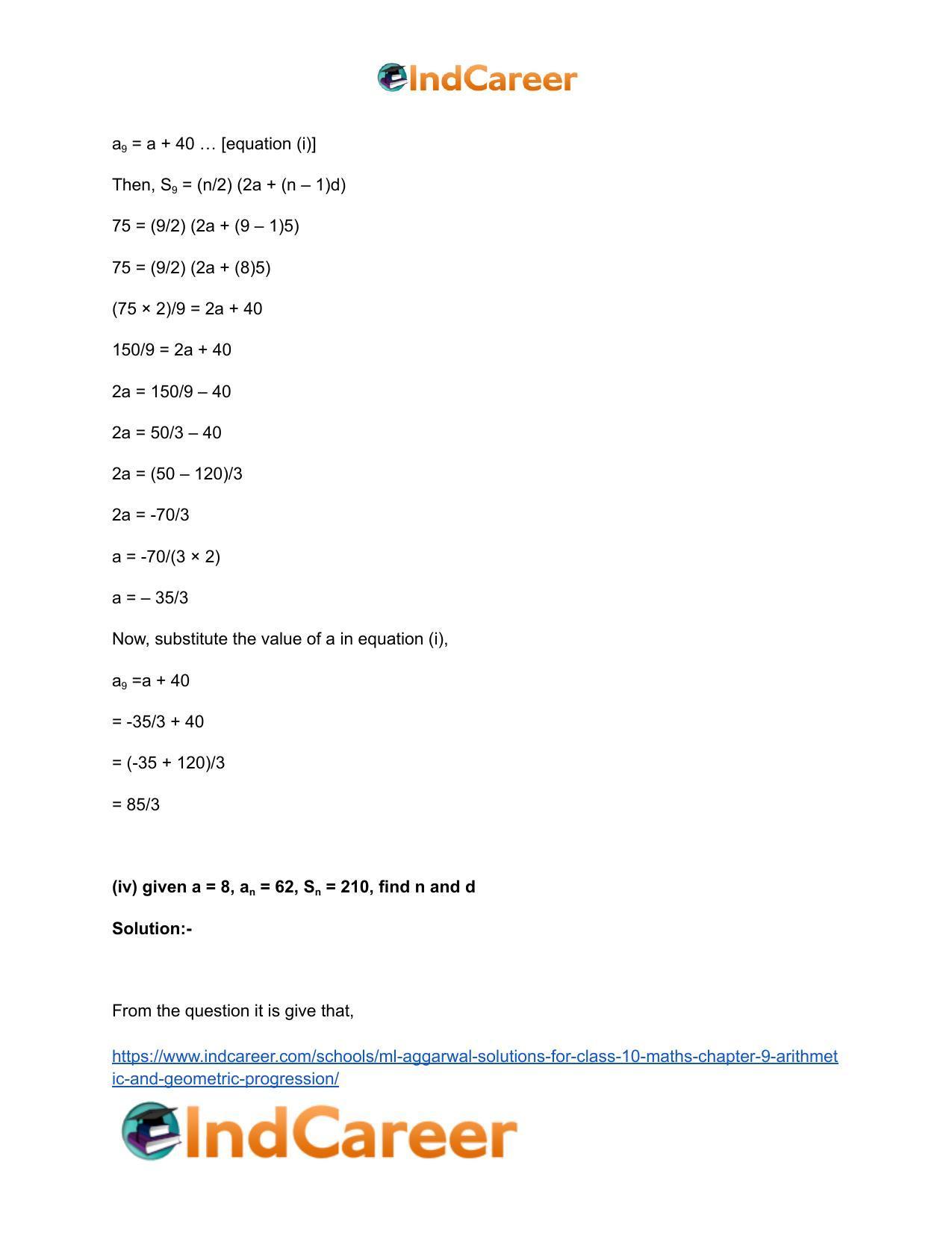 ML Aggarwal Solutions for Class 10 Maths Chapter 9- Arithmetic and Geometric Progression - Page 39