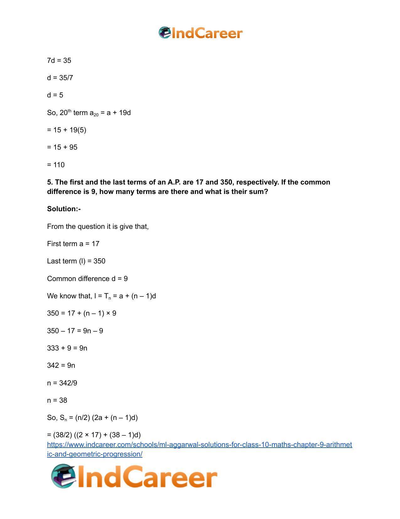 ML Aggarwal Solutions for Class 10 Maths Chapter 9- Arithmetic and Geometric Progression - Page 43