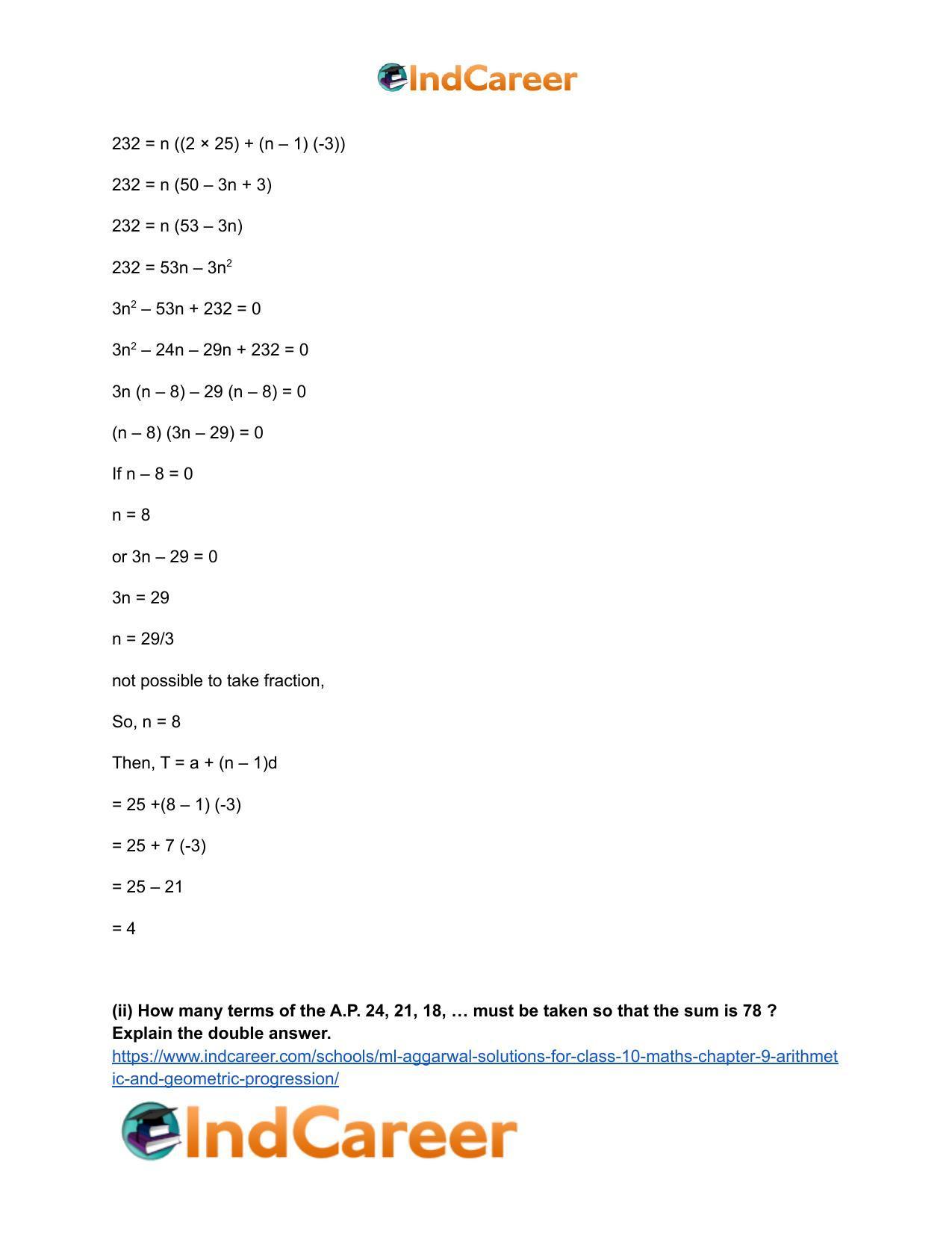 ML Aggarwal Solutions for Class 10 Maths Chapter 9- Arithmetic and Geometric Progression - Page 46