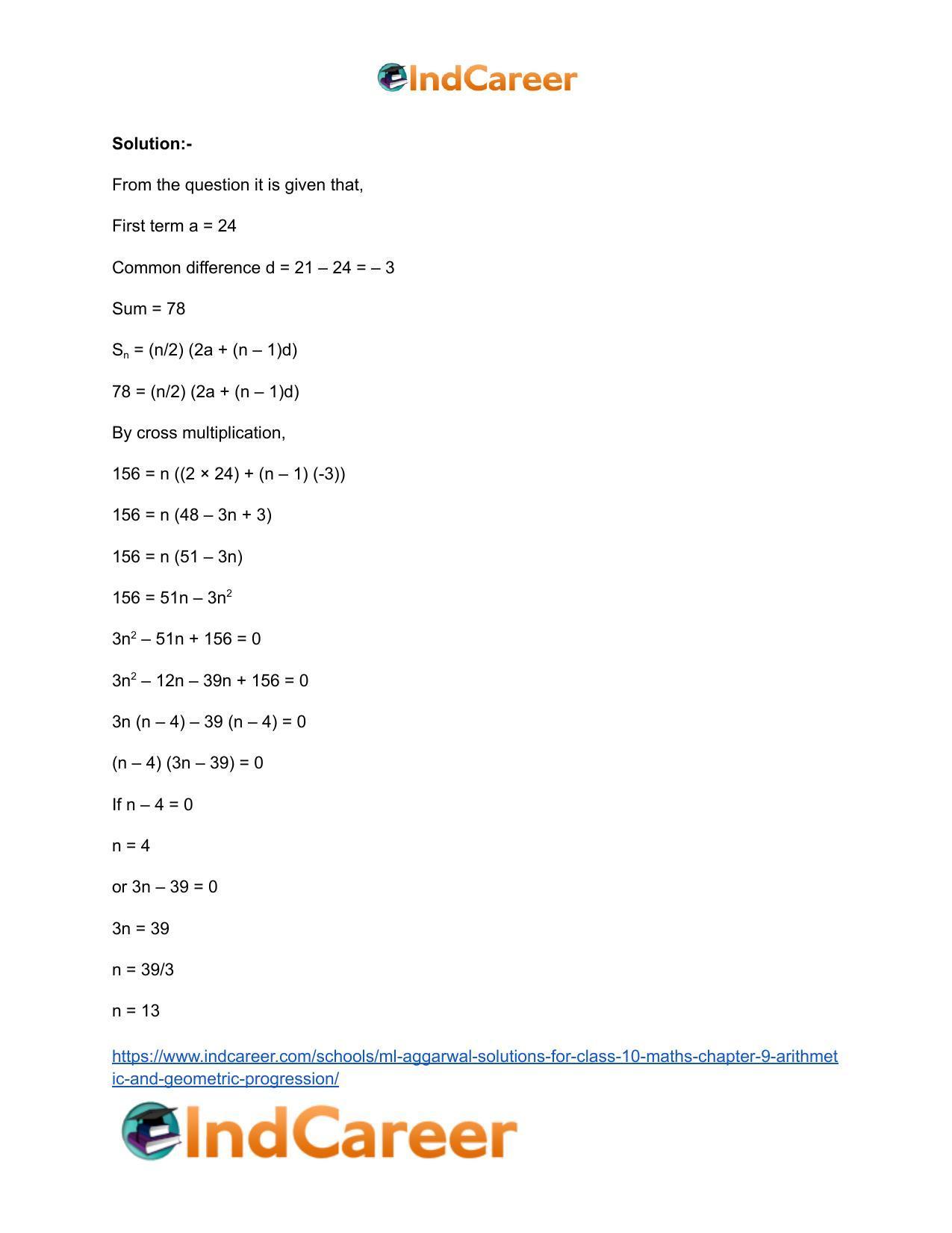 ML Aggarwal Solutions for Class 10 Maths Chapter 9- Arithmetic and Geometric Progression - Page 47