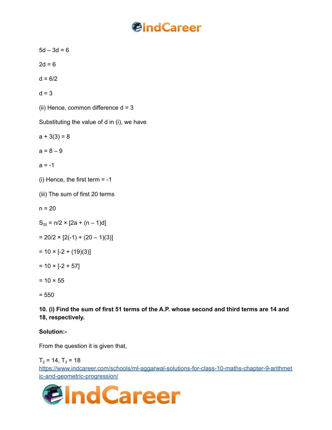 ML Aggarwal Solutions for Class 10 Maths Chapter 9- Arithmetic and Geometric Progression - Page 50