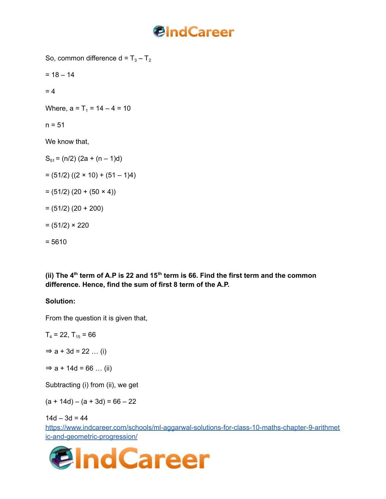 ML Aggarwal Solutions for Class 10 Maths Chapter 9- Arithmetic and Geometric Progression - Page 51