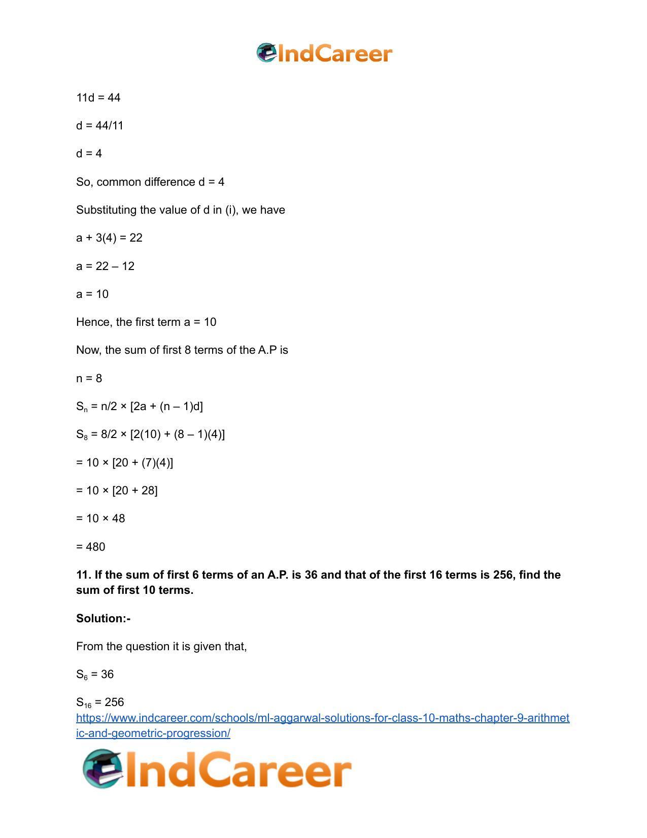 ML Aggarwal Solutions for Class 10 Maths Chapter 9- Arithmetic and Geometric Progression - Page 52