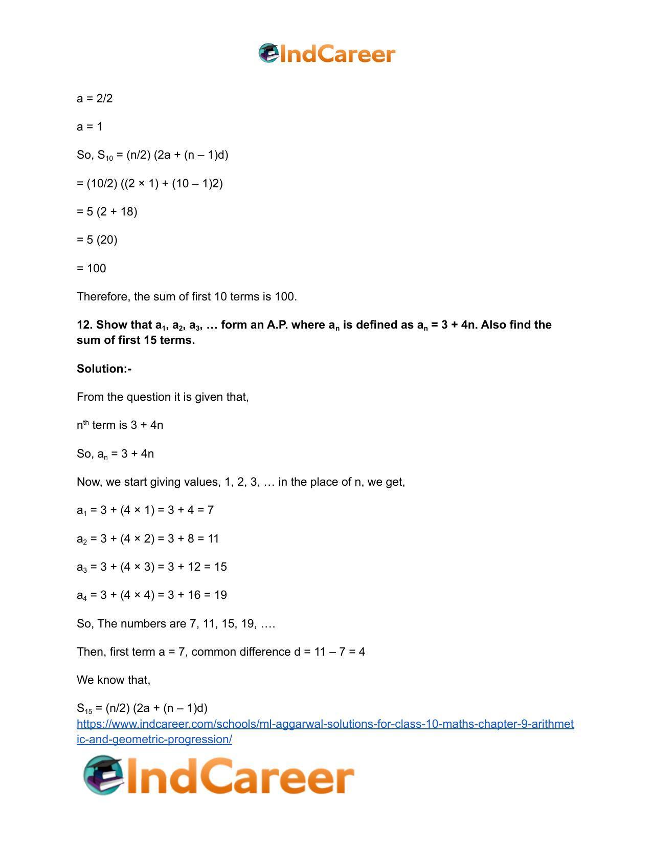 ML Aggarwal Solutions for Class 10 Maths Chapter 9- Arithmetic and Geometric Progression - Page 54