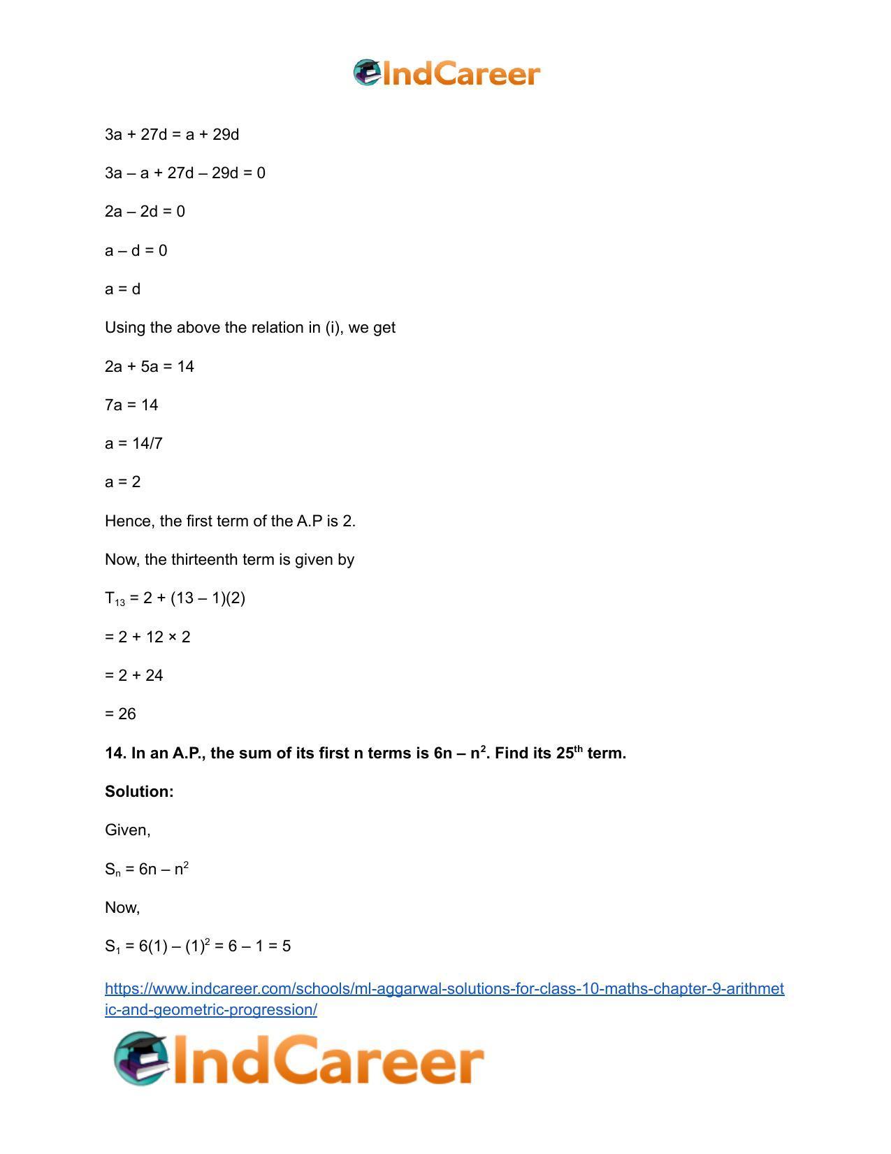 ML Aggarwal Solutions for Class 10 Maths Chapter 9- Arithmetic and Geometric Progression - Page 56