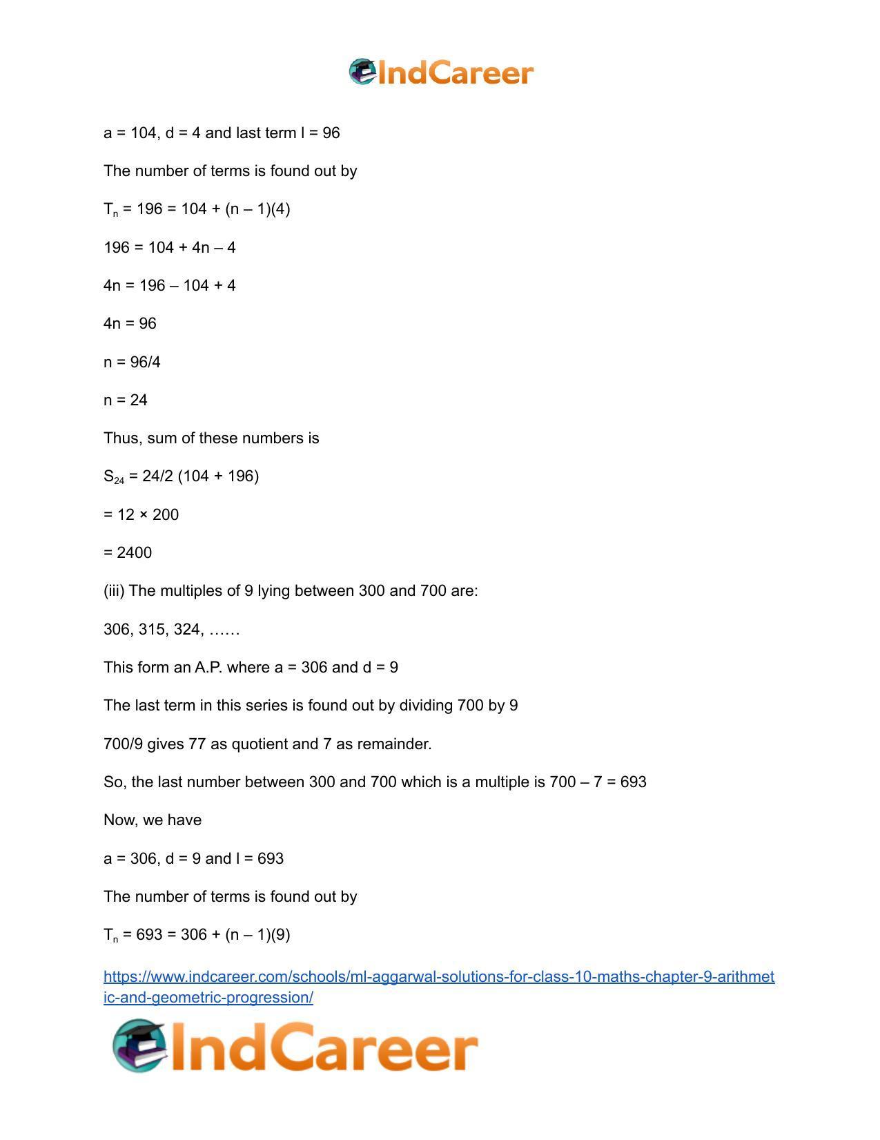 ML Aggarwal Solutions for Class 10 Maths Chapter 9- Arithmetic and Geometric Progression - Page 61