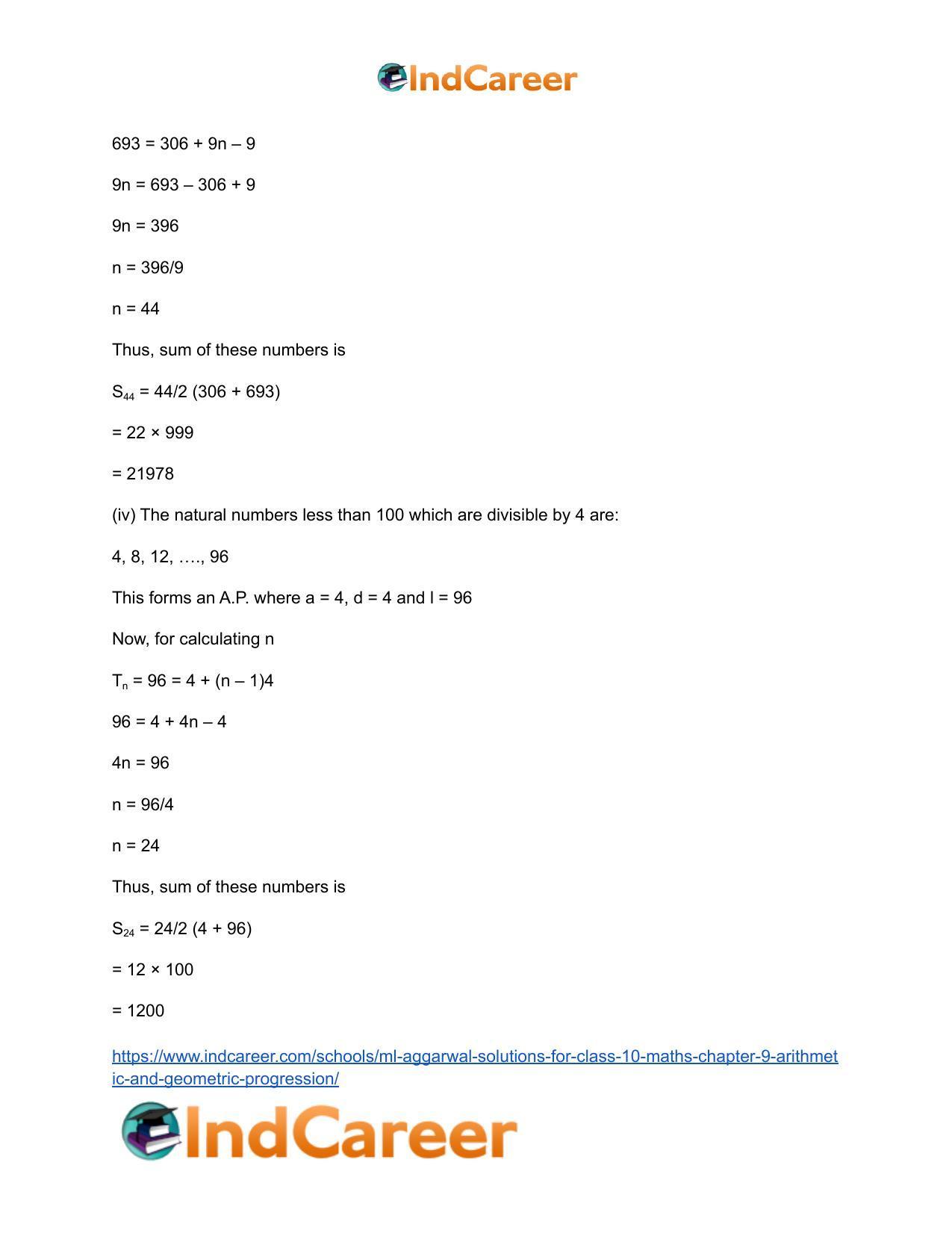 ML Aggarwal Solutions for Class 10 Maths Chapter 9- Arithmetic and Geometric Progression - Page 62