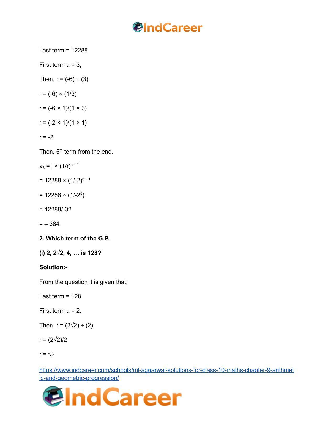 ML Aggarwal Solutions for Class 10 Maths Chapter 9- Arithmetic and Geometric Progression - Page 67