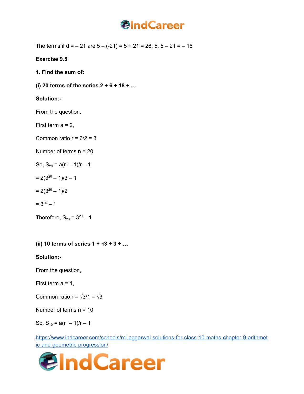 ML Aggarwal Solutions for Class 10 Maths Chapter 9- Arithmetic and Geometric Progression - Page 80