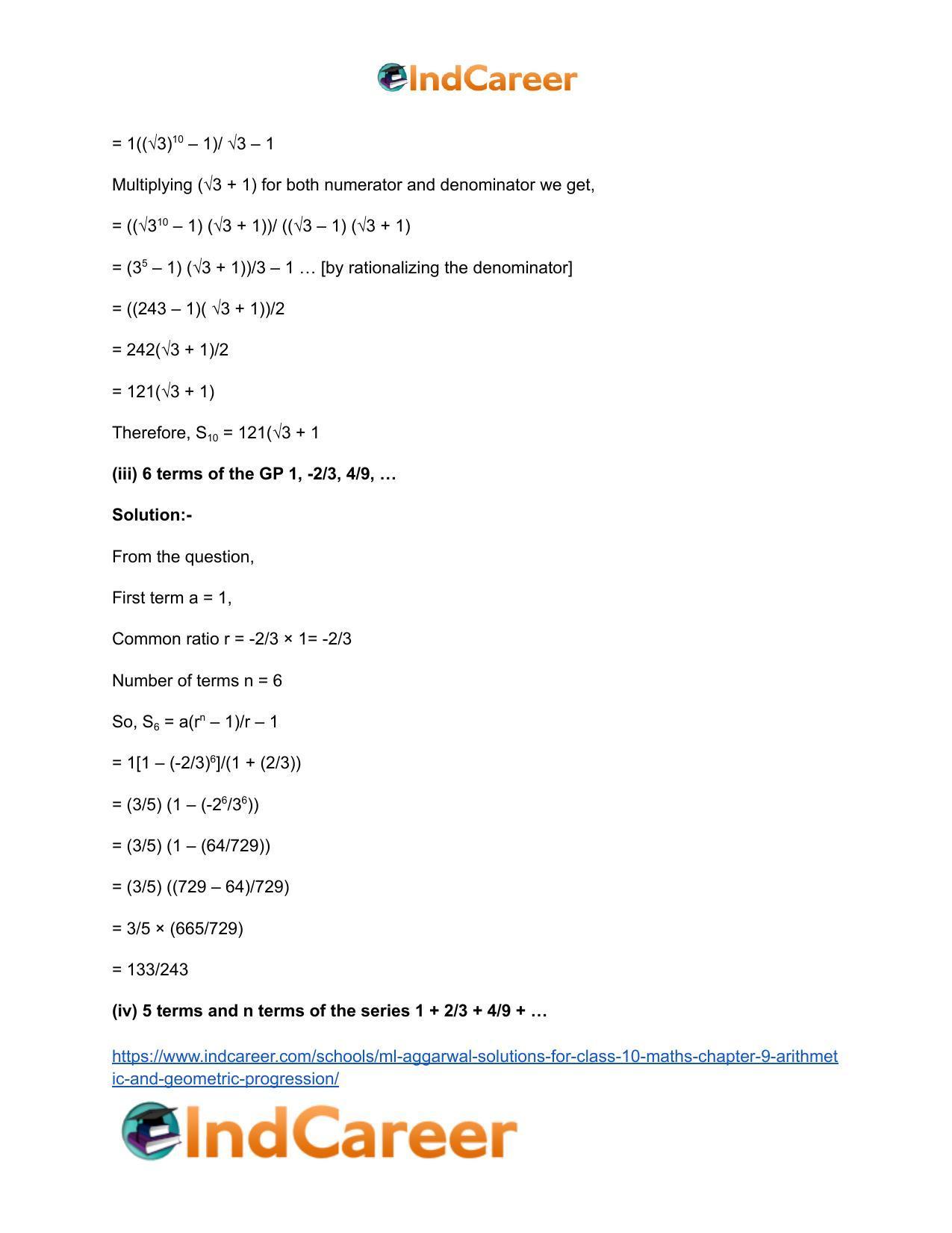 ML Aggarwal Solutions for Class 10 Maths Chapter 9- Arithmetic and Geometric Progression - Page 81
