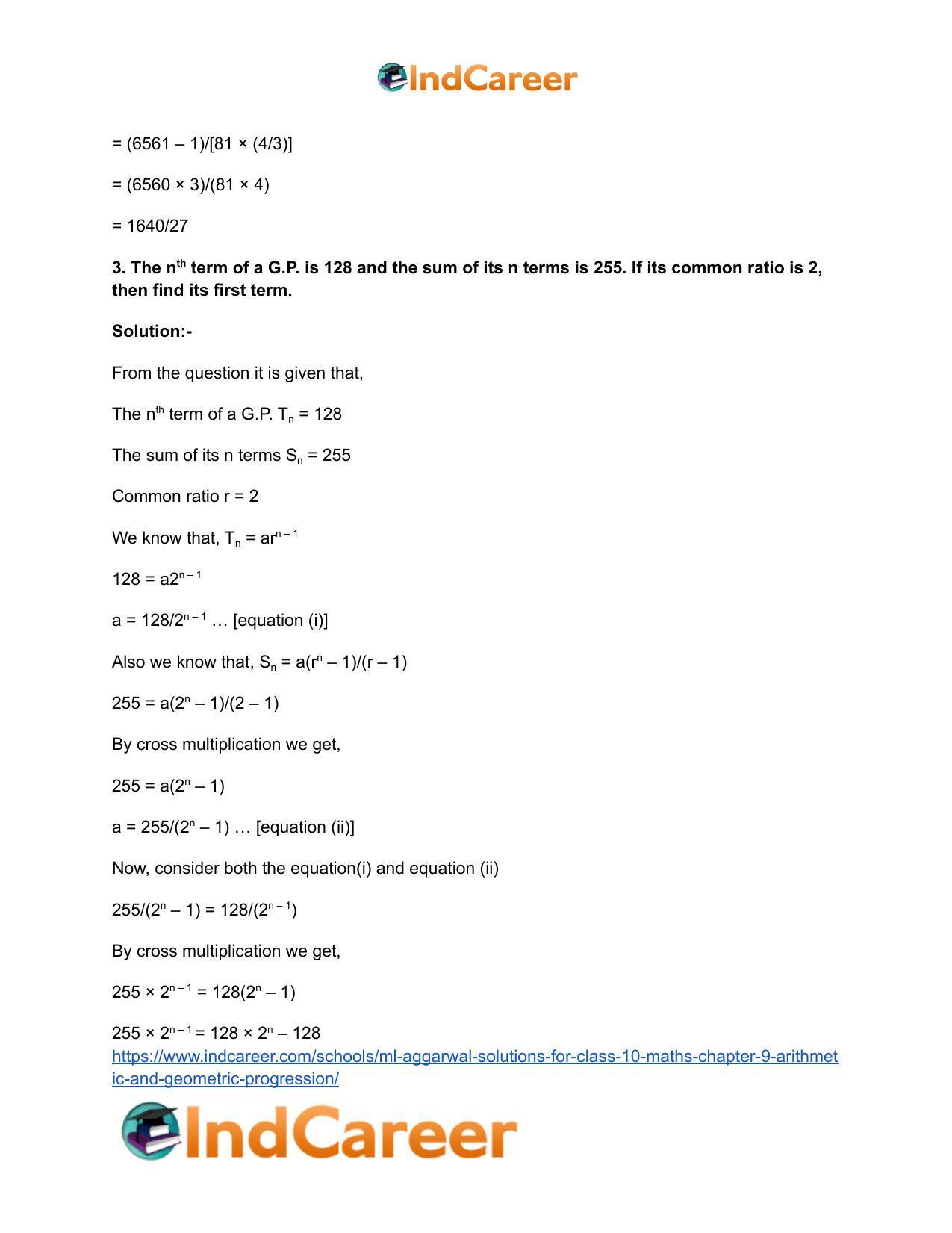 ML Aggarwal Solutions for Class 10 Maths Chapter 9- Arithmetic and Geometric Progression - Page 83
