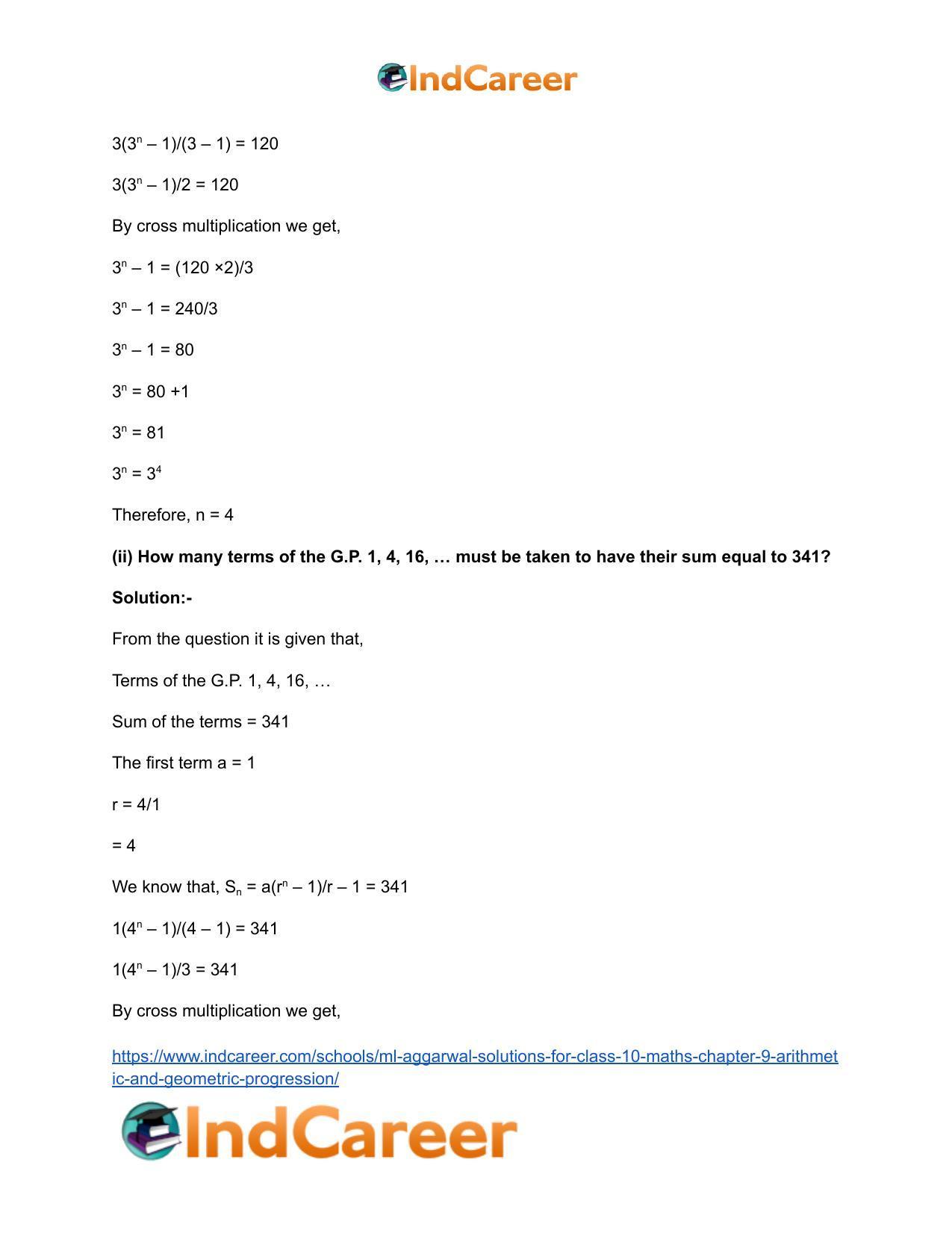 ML Aggarwal Solutions for Class 10 Maths Chapter 9- Arithmetic and Geometric Progression - Page 85