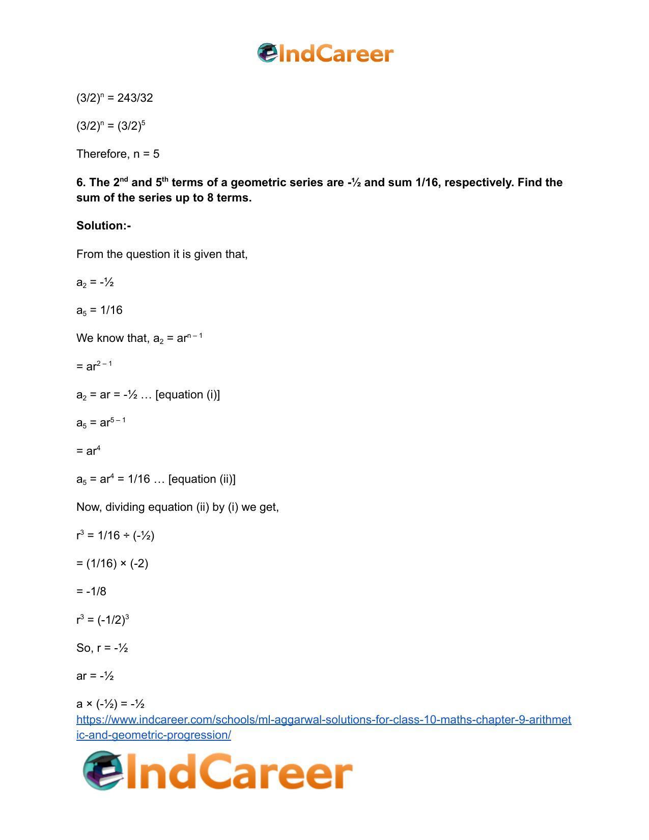 ML Aggarwal Solutions for Class 10 Maths Chapter 9- Arithmetic and Geometric Progression - Page 87