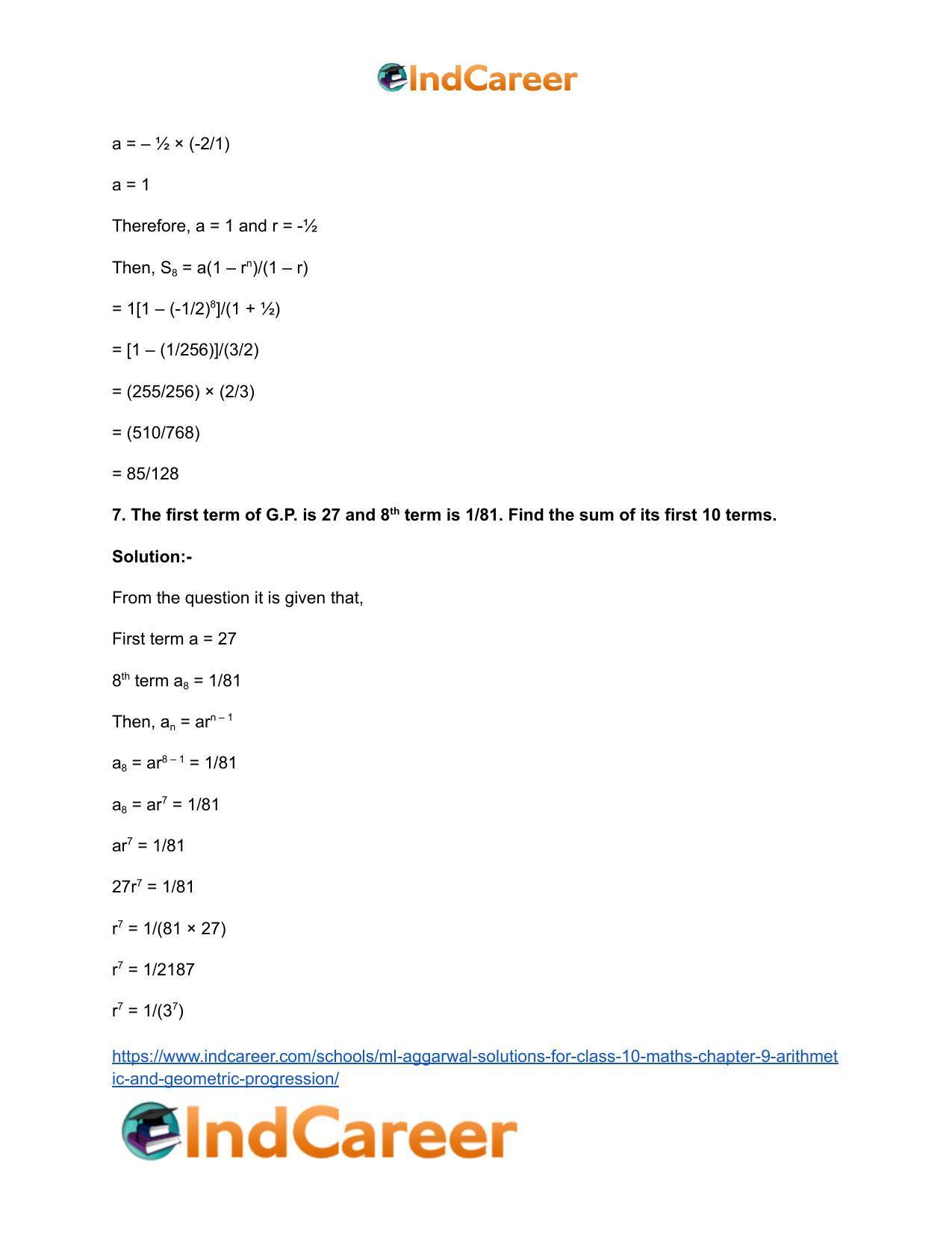 ML Aggarwal Solutions for Class 10 Maths Chapter 9- Arithmetic and Geometric Progression - Page 88