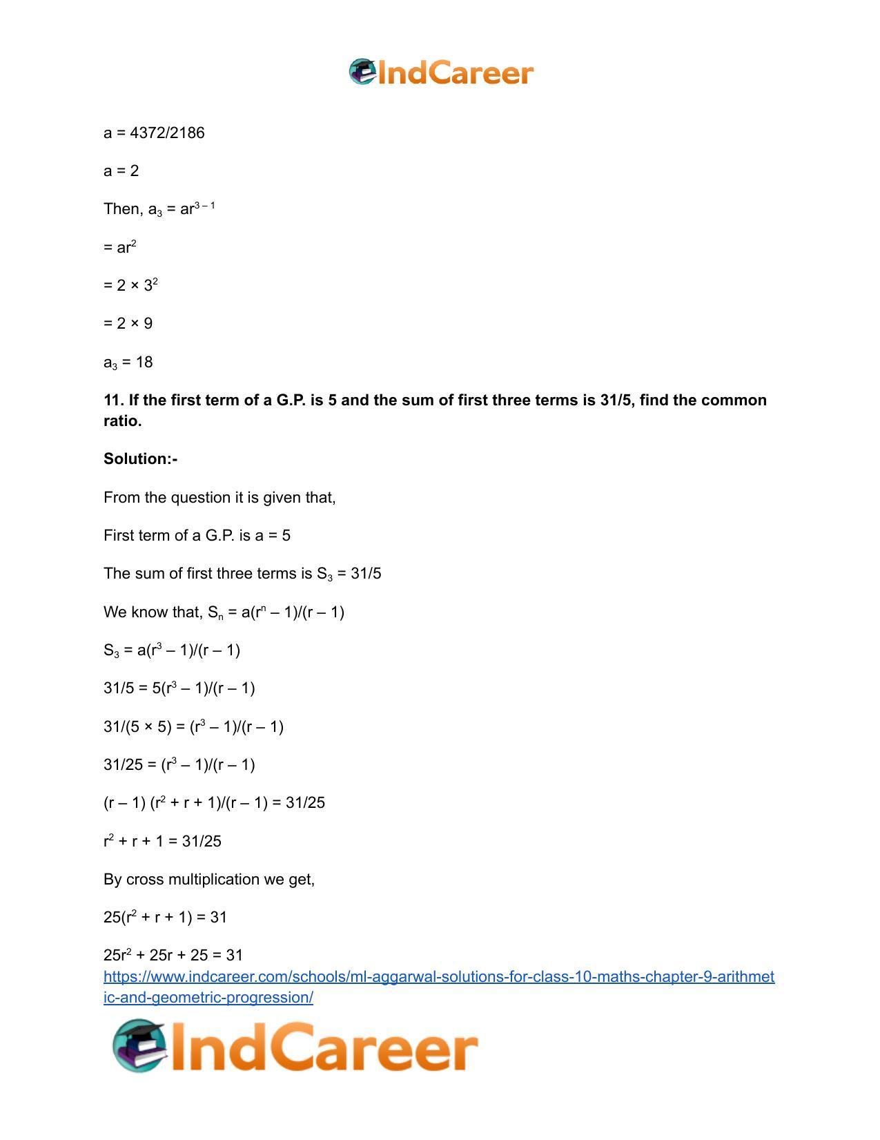 ML Aggarwal Solutions for Class 10 Maths Chapter 9- Arithmetic and Geometric Progression - Page 92