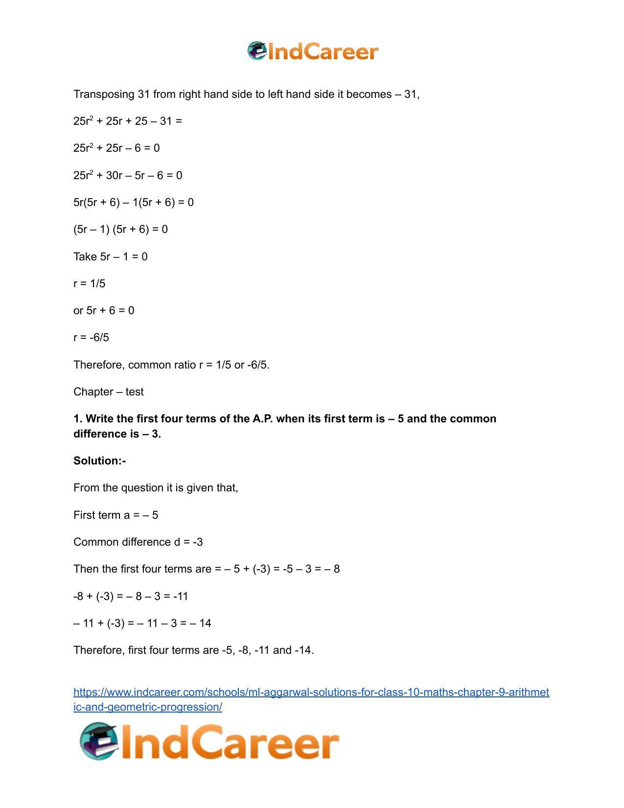 ML Aggarwal Solutions for Class 10 Maths Chapter 9- Arithmetic and Geometric Progression - Page 93