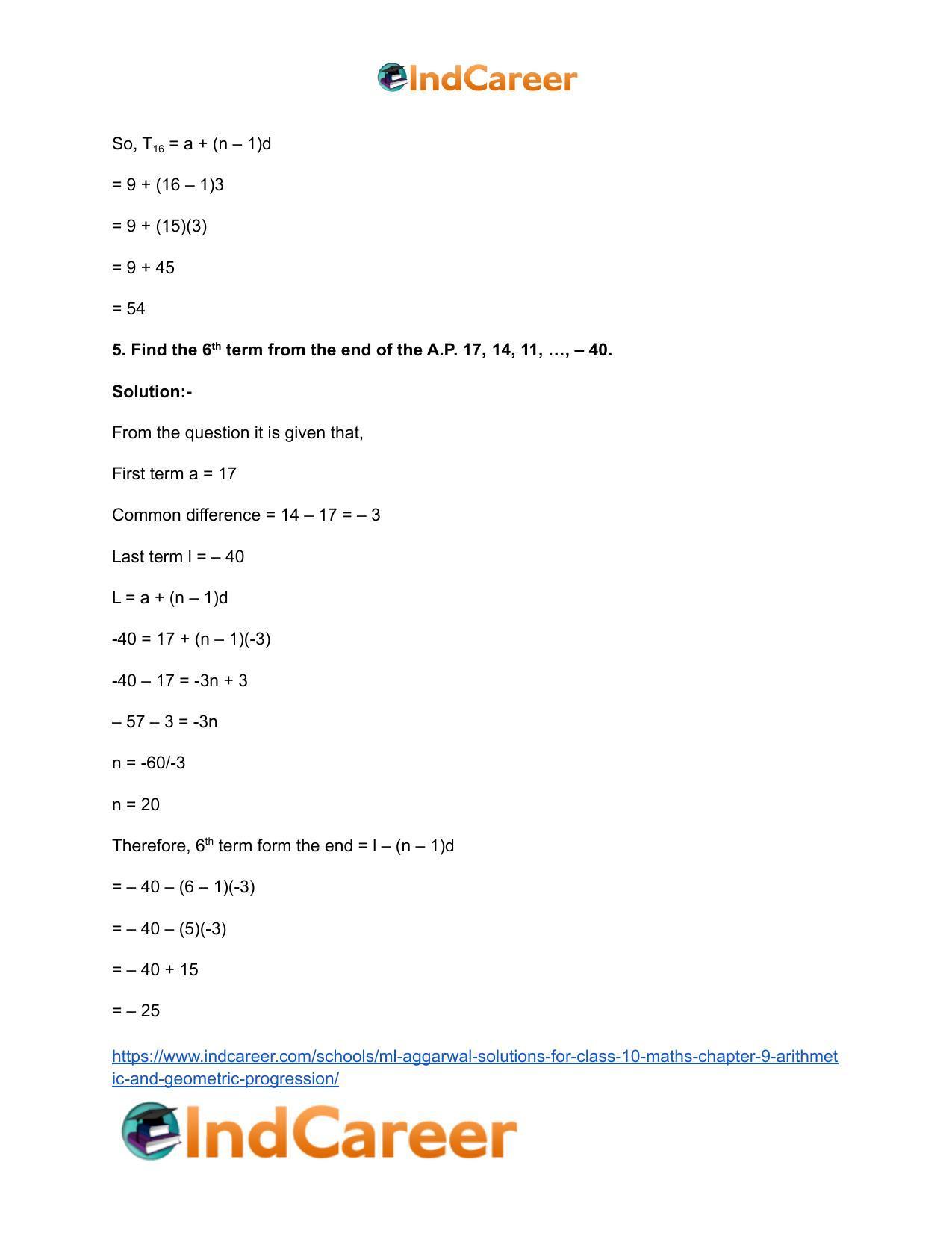 ML Aggarwal Solutions for Class 10 Maths Chapter 9- Arithmetic and Geometric Progression - Page 96