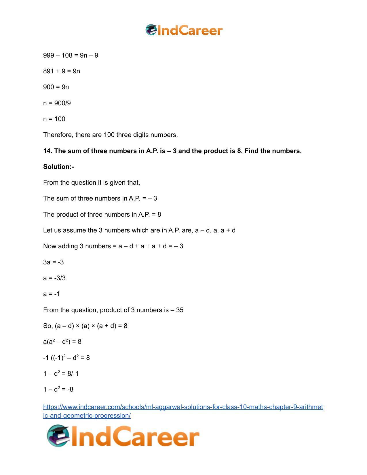 ML Aggarwal Solutions for Class 10 Maths Chapter 9- Arithmetic and Geometric Progression - Page 104