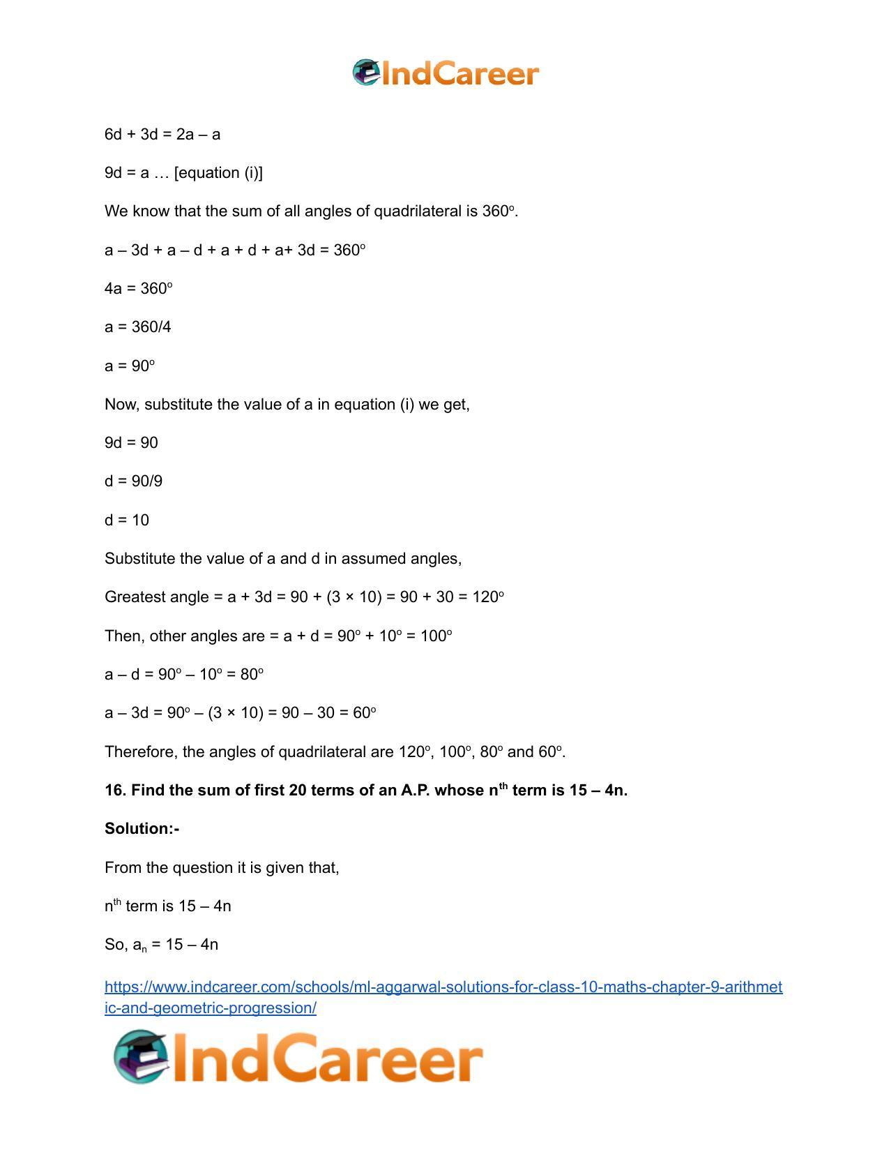 ML Aggarwal Solutions for Class 10 Maths Chapter 9- Arithmetic and Geometric Progression - Page 106