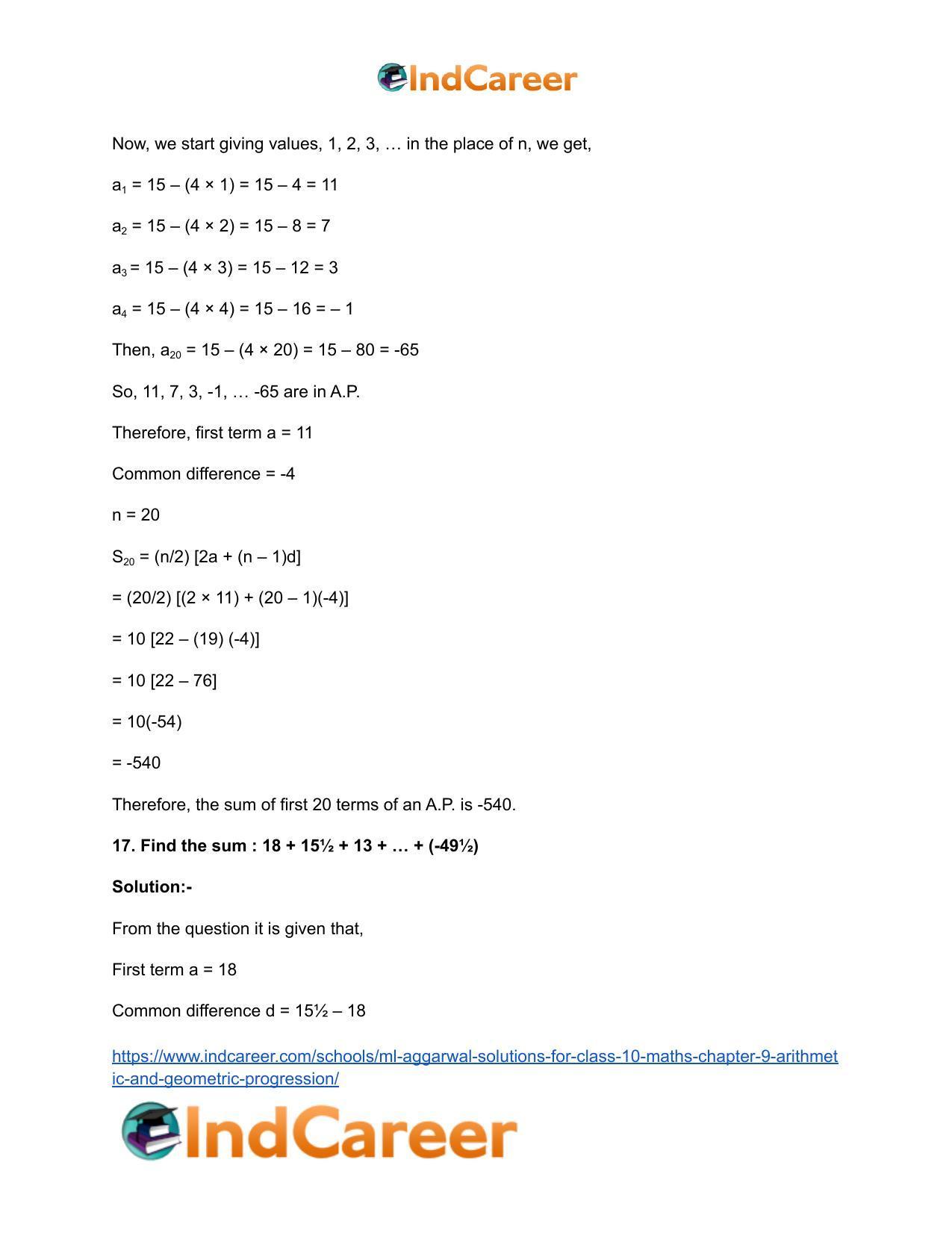 ML Aggarwal Solutions for Class 10 Maths Chapter 9- Arithmetic and Geometric Progression - Page 107