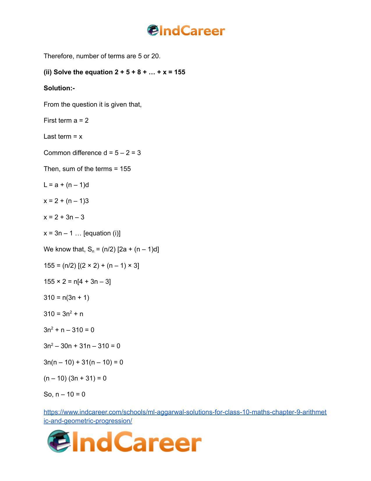 ML Aggarwal Solutions for Class 10 Maths Chapter 9- Arithmetic and Geometric Progression - Page 110