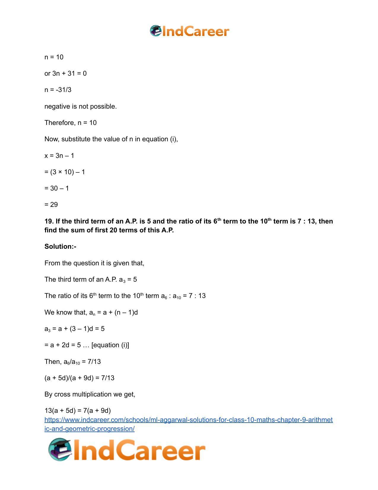 ML Aggarwal Solutions for Class 10 Maths Chapter 9- Arithmetic and Geometric Progression - Page 111