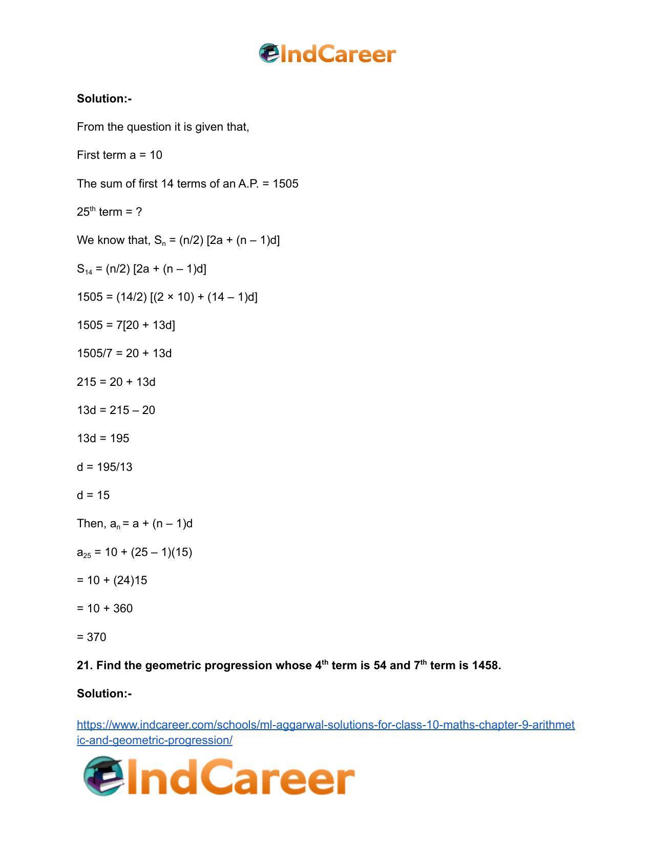 ML Aggarwal Solutions for Class 10 Maths Chapter 9- Arithmetic and Geometric Progression - Page 113