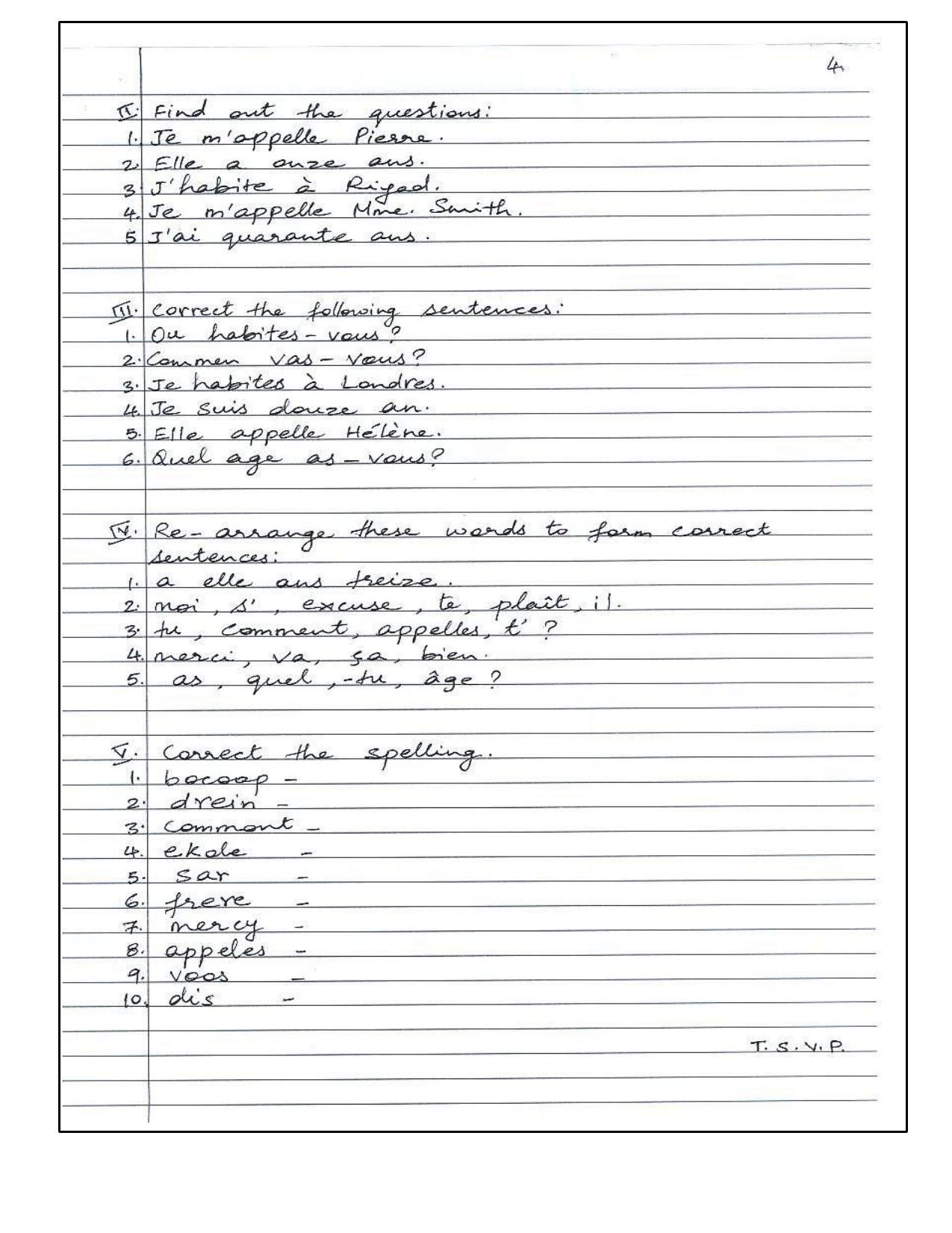 Worksheet for Class 4 French Assignment 12 - Page 4