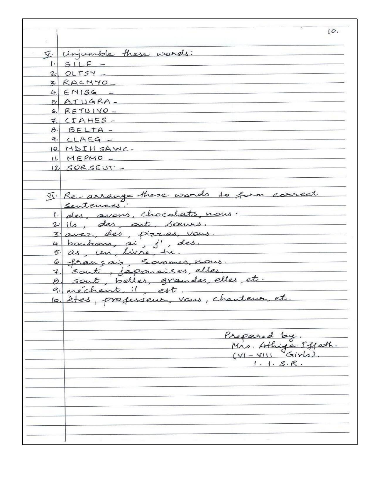Worksheet for Class 4 French Assignment 12 - Page 10